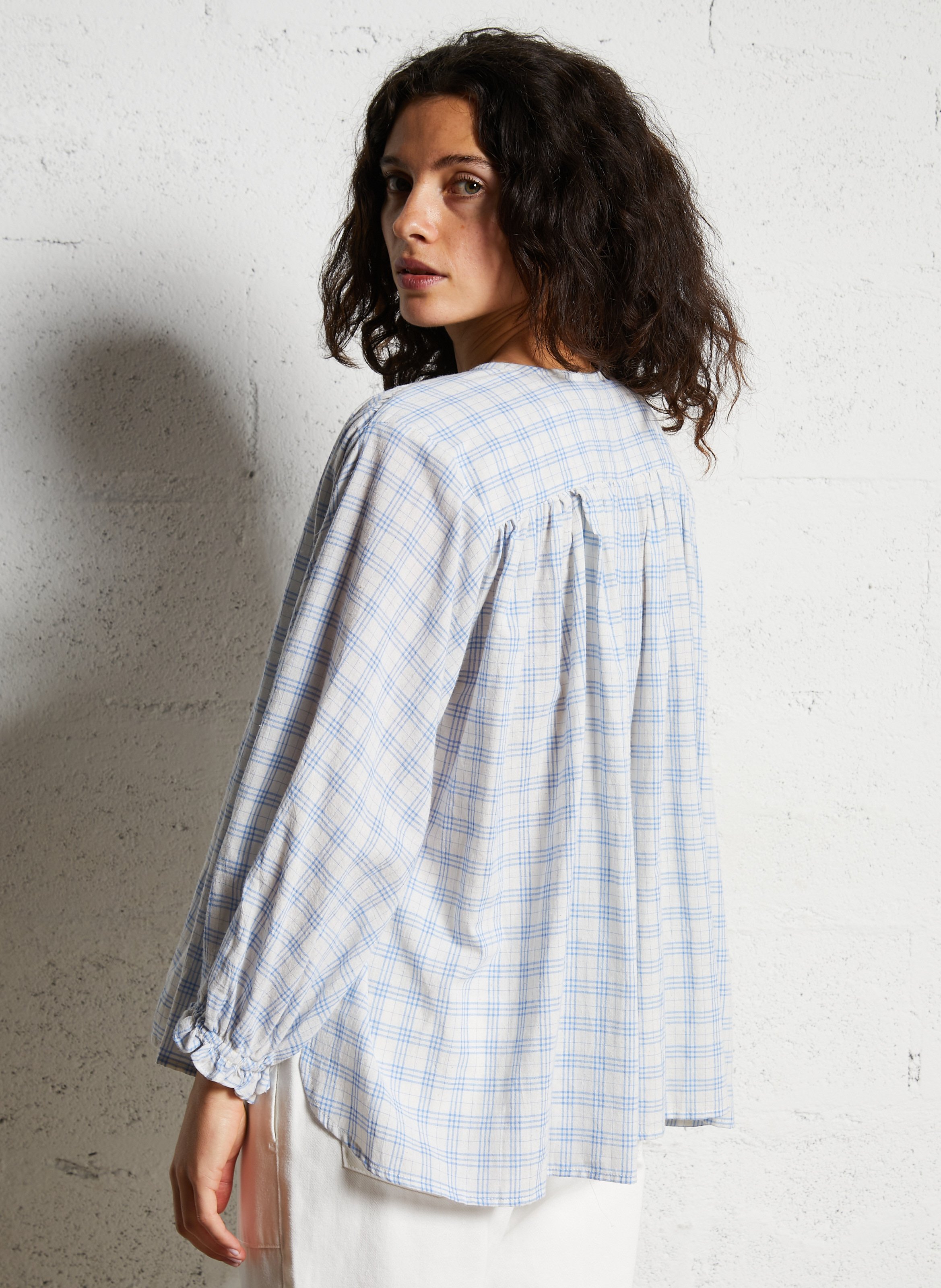 Weite Baumwollbluse mit Rundhalsausschnitt JC SOPHIE Blau