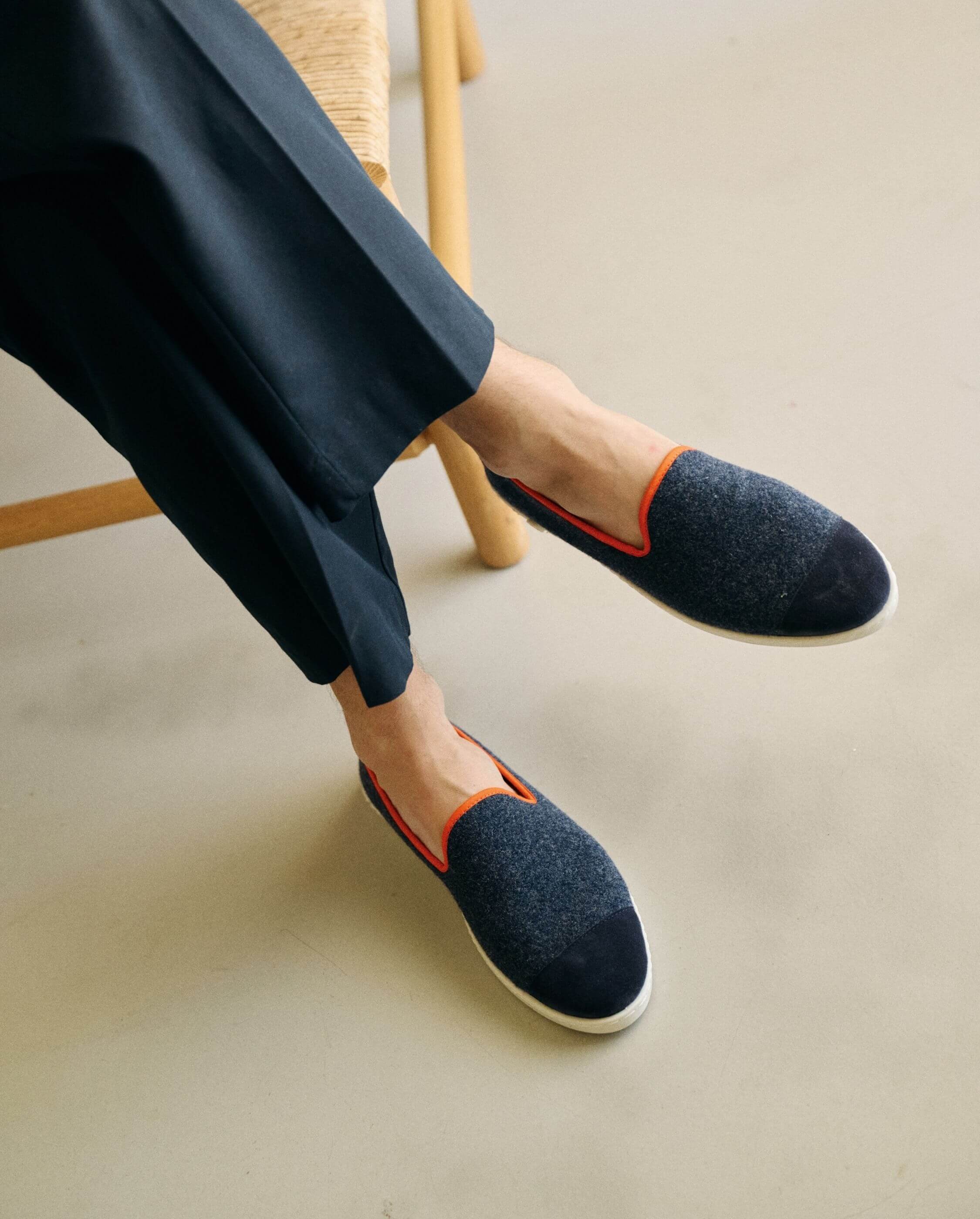 Chausson homme laine, marine orange ANGARDE Bleu