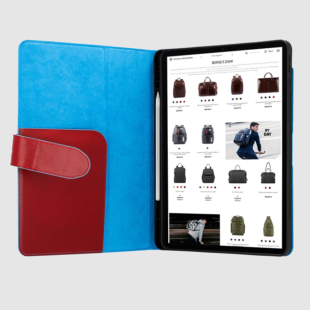 Leather case for ipad® air 13’’ with pen holder, stand, and automatic sleep/wake function. PIQUADRO Red