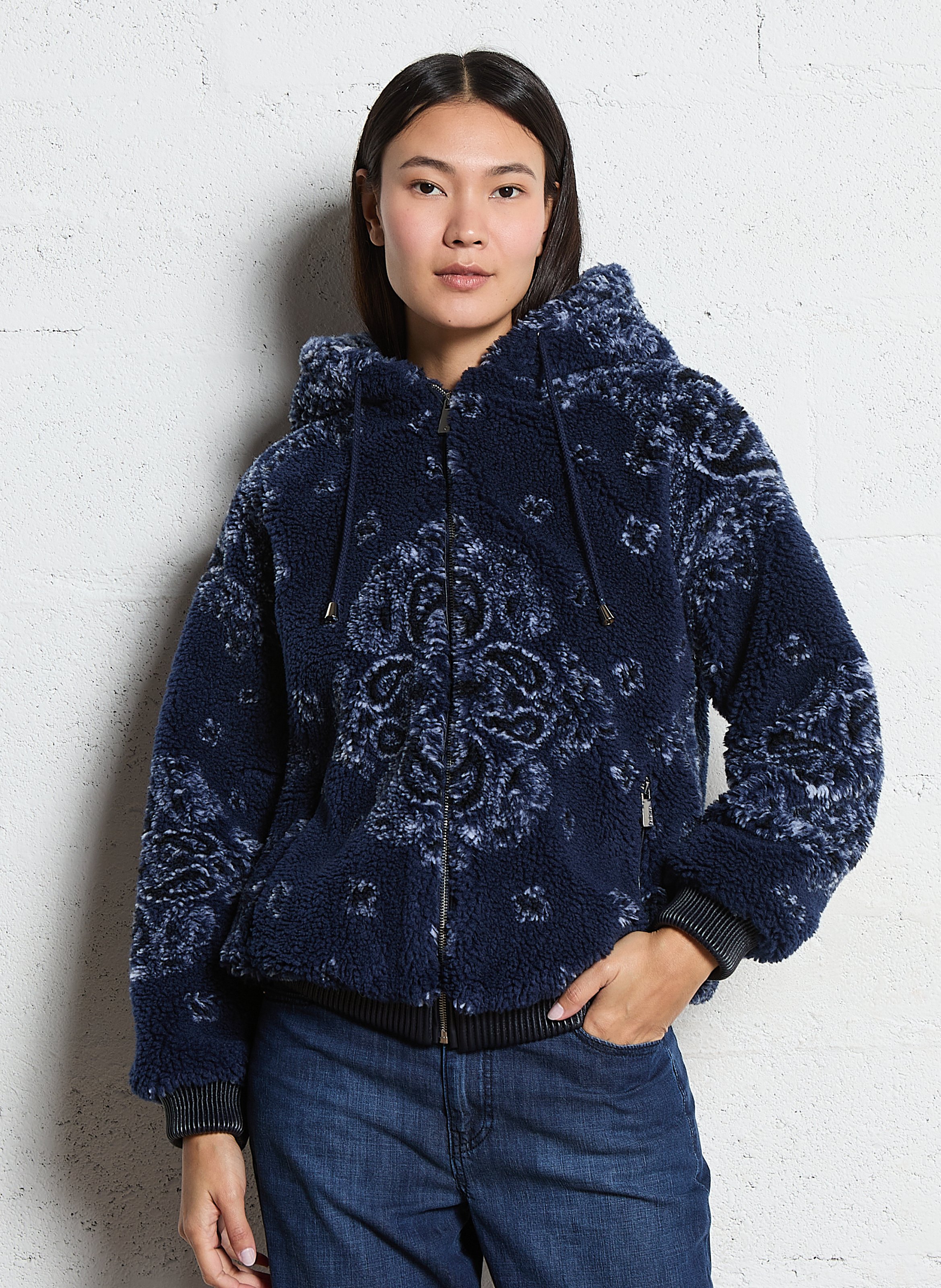 Veste à capuche en fausse fourrure imprimée BERENICE Bleu