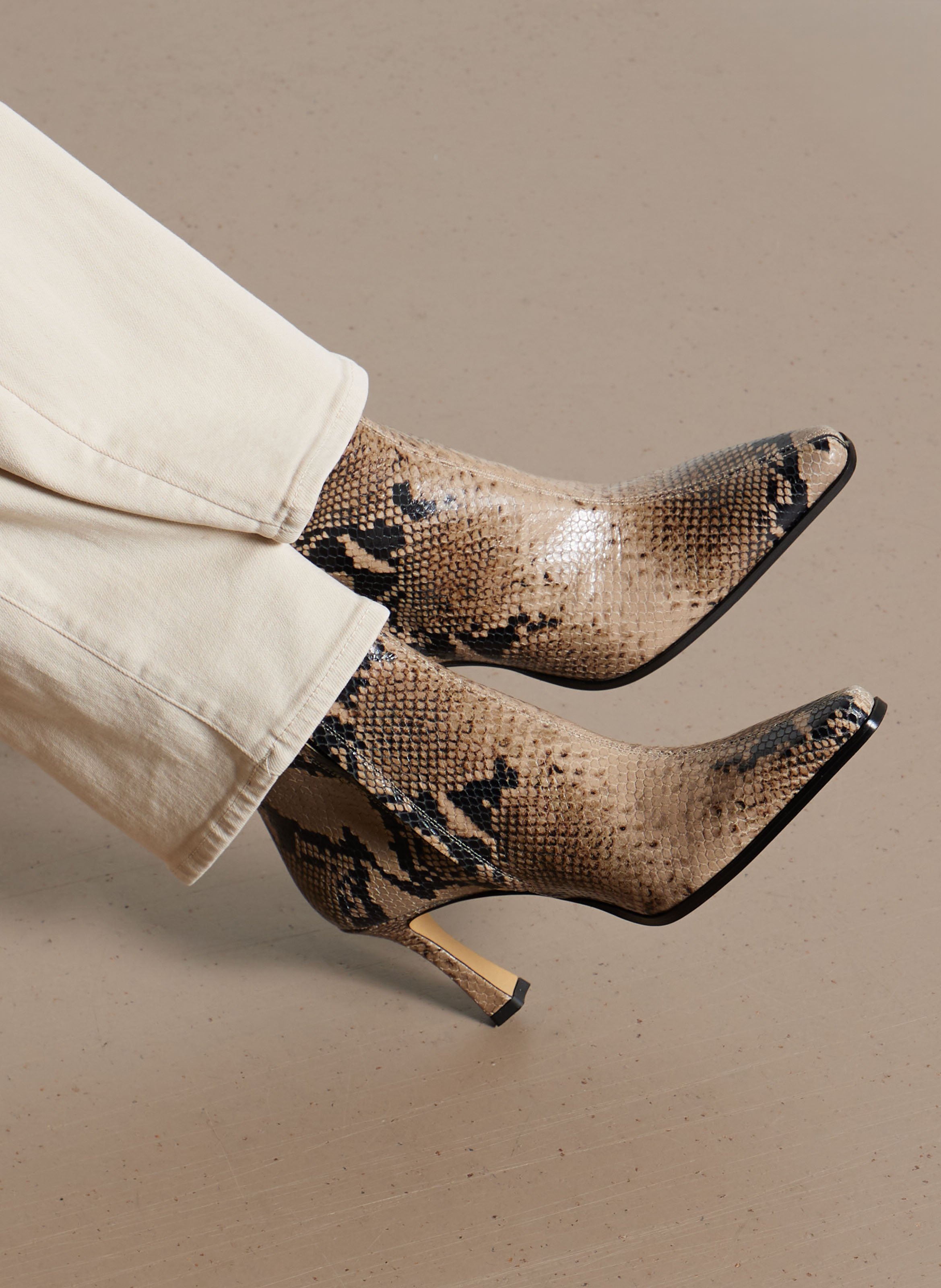 Printed leather ankle boots RIVECOUR Brown