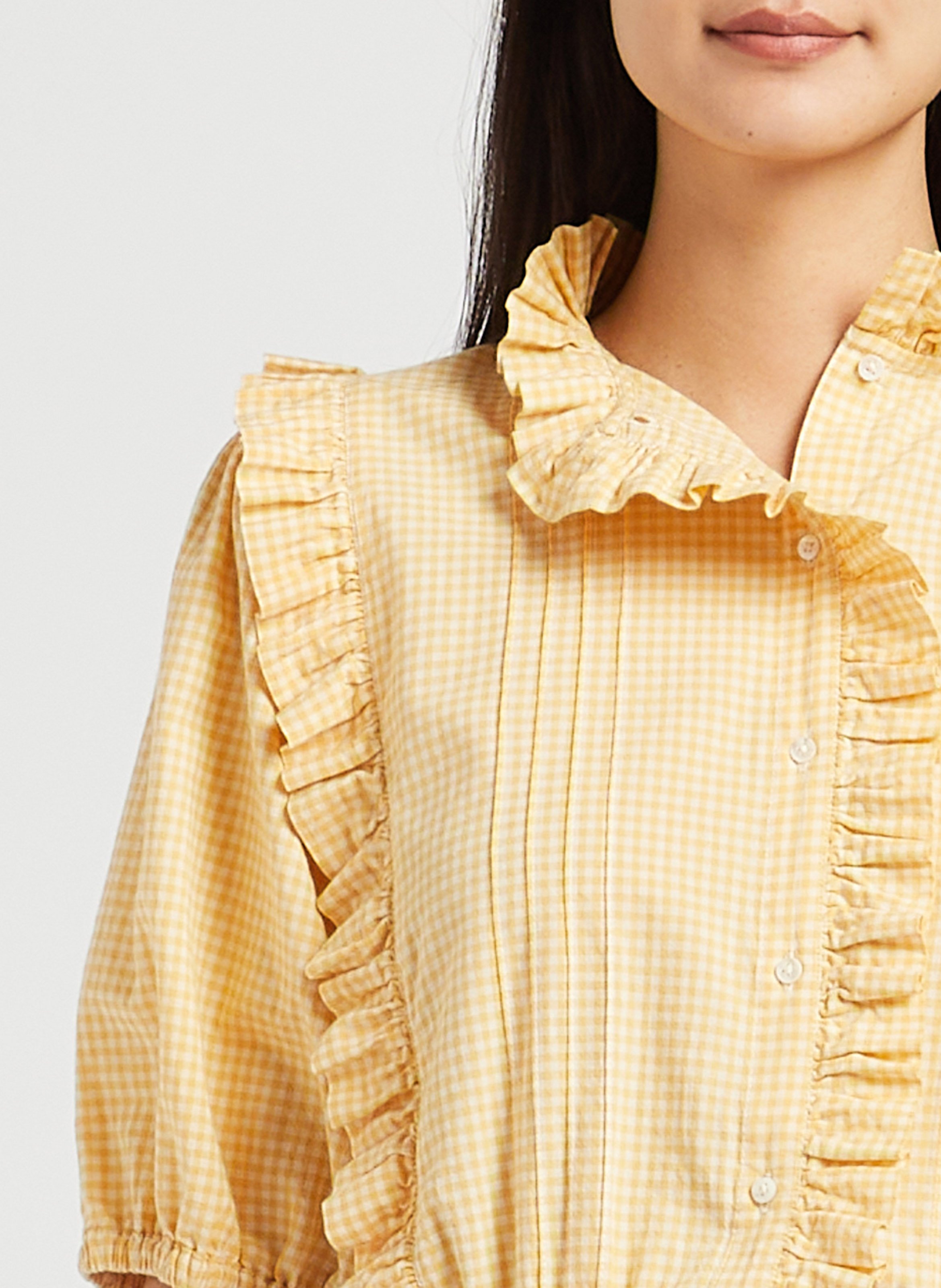 High-neck cotton blouse with ruffles EMILE ET IDA Yellow