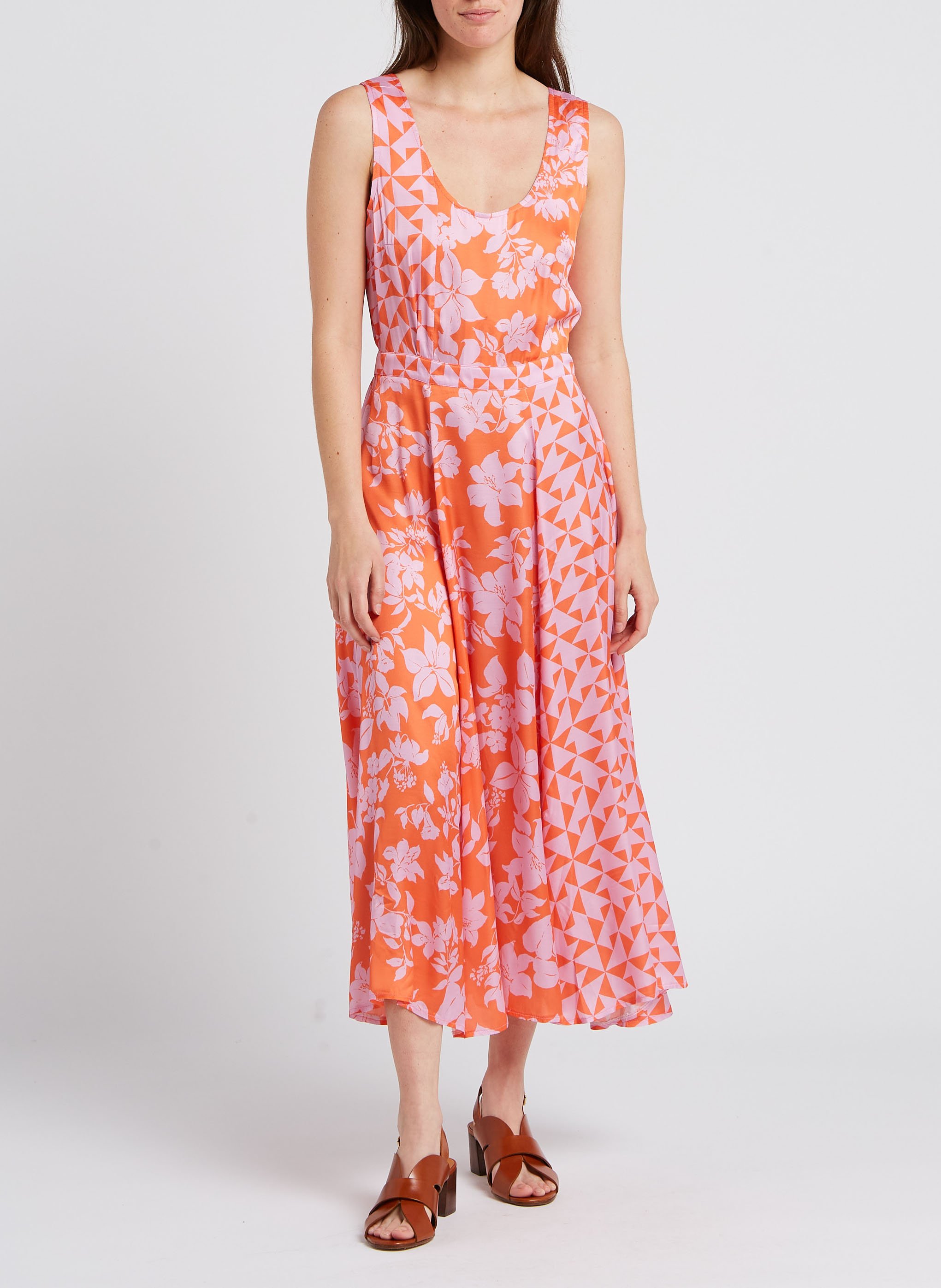 Robe longue imprimée dos ouvert LA PETITE FRANCAISE Orange