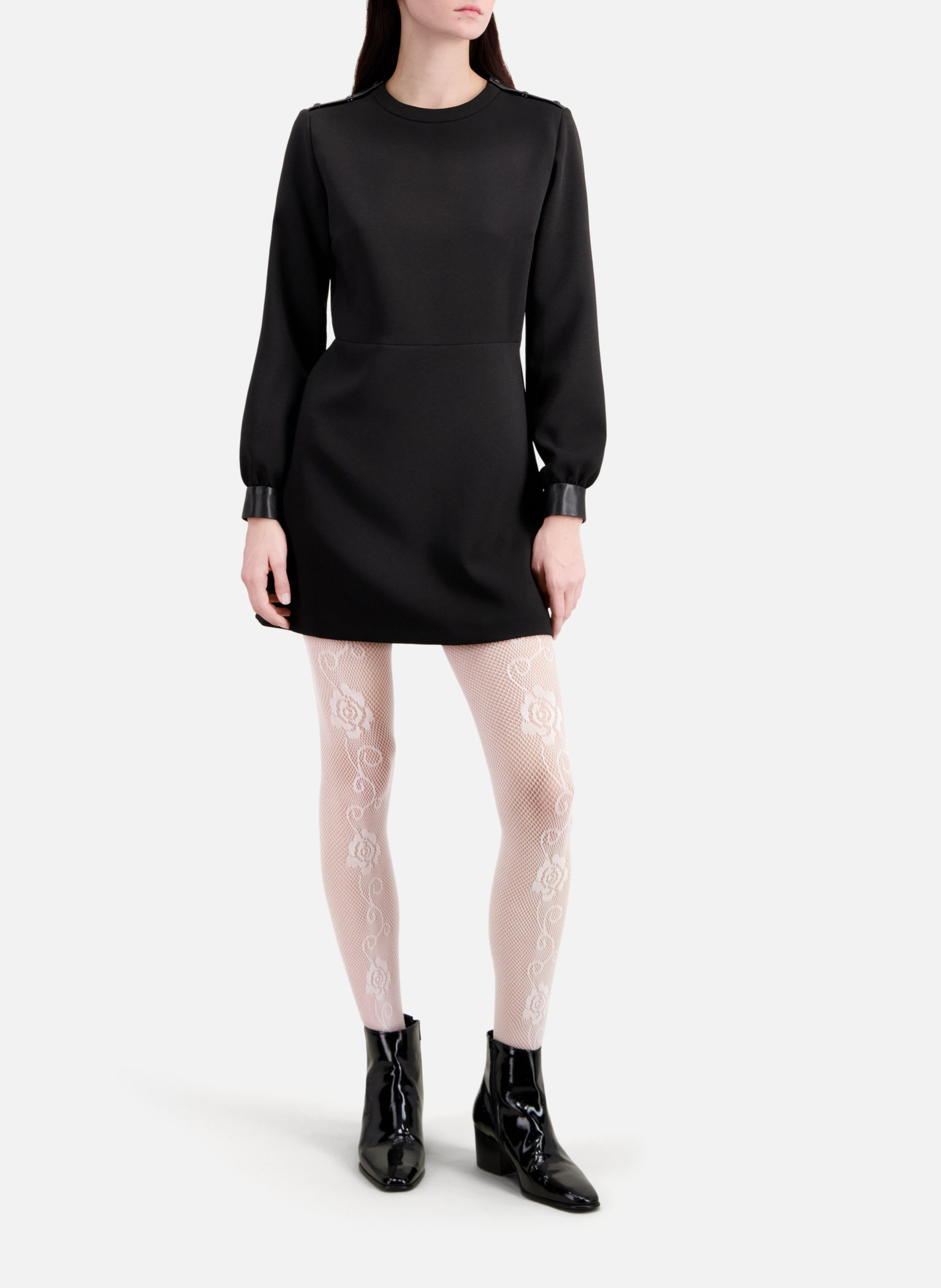 Robe courte col rond boutonnée en crêpe  THE KOOPLES Noir