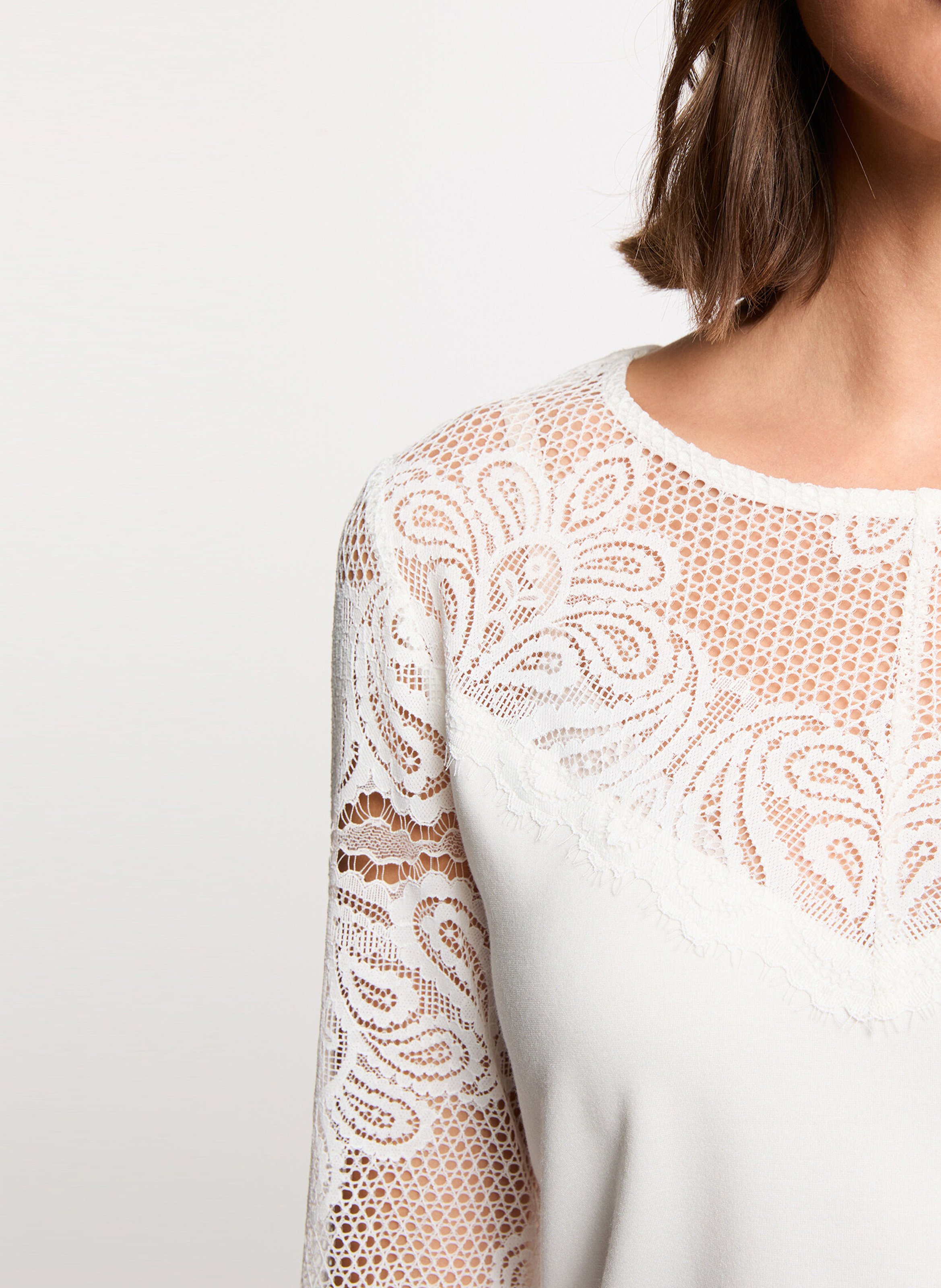 Tee-shirt manches longues en dentelle MORGAN Blanc