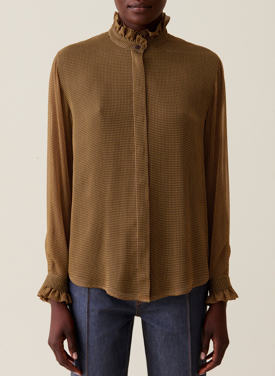 Soepelvallende blouse met kleine ruitjes CLAUDIE PIERLOT Geel