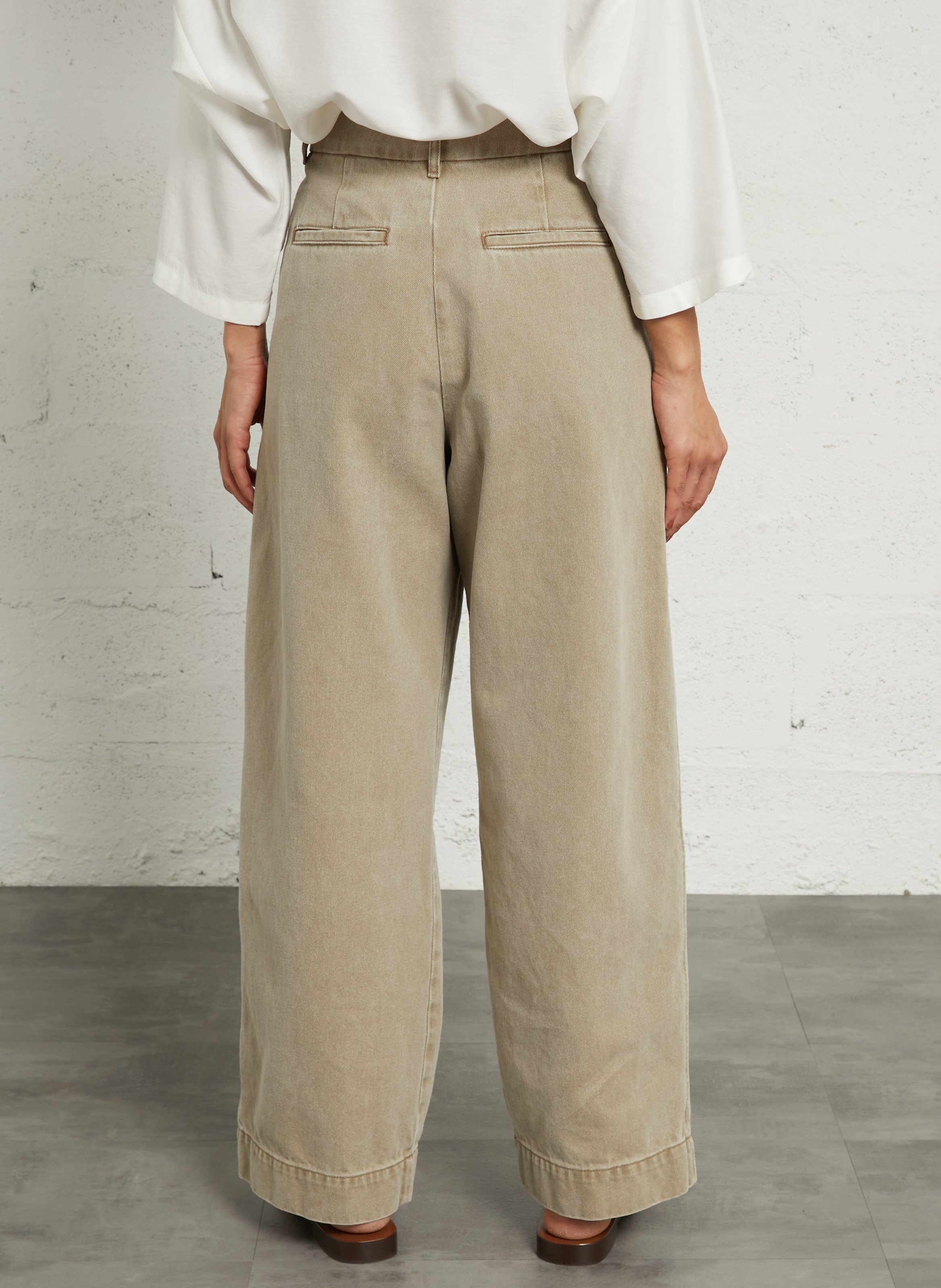 Wijde broek van biokatoen SOEUR Beige