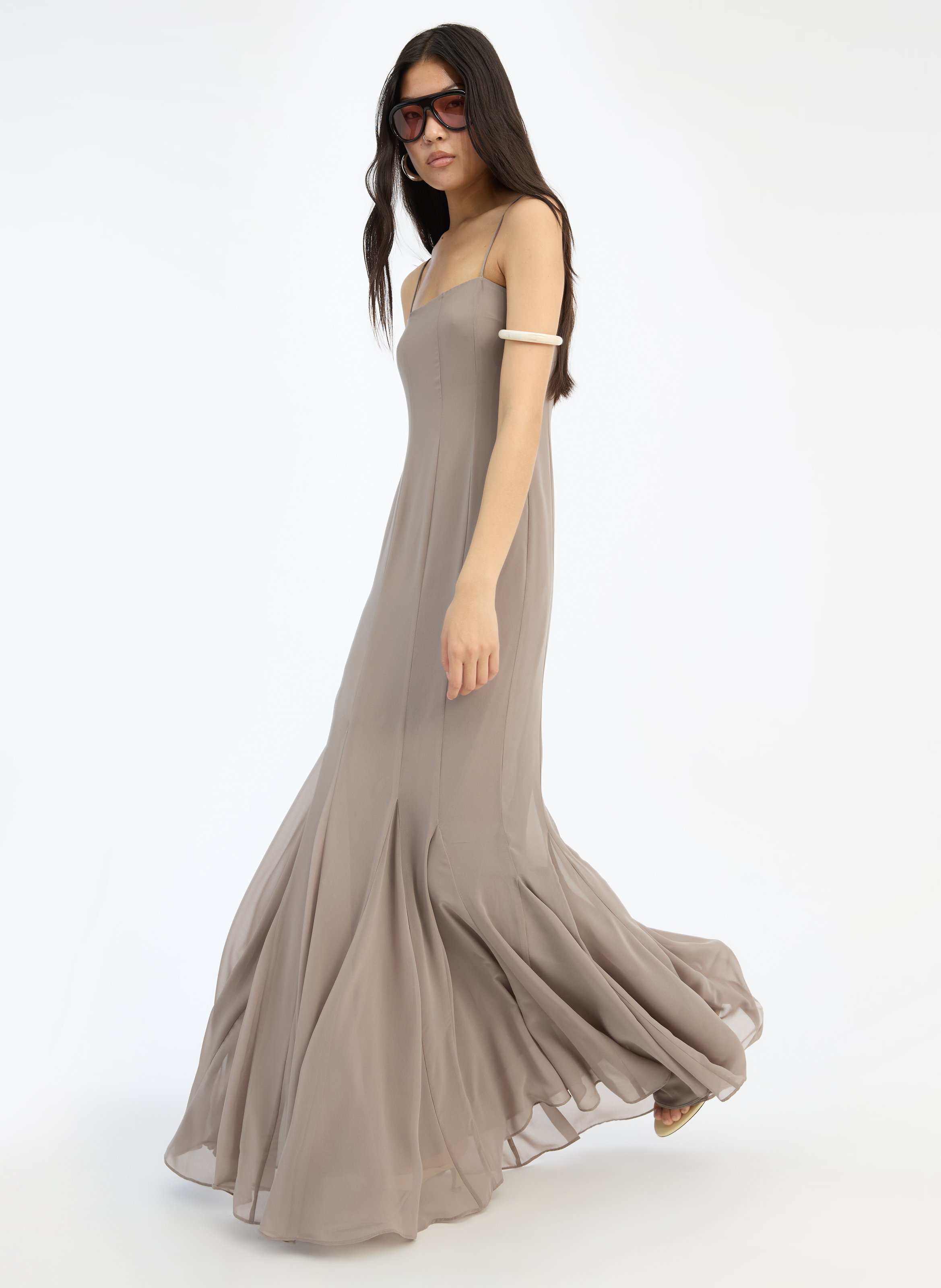 Lange, uitlopende jurk ROTATE Beige