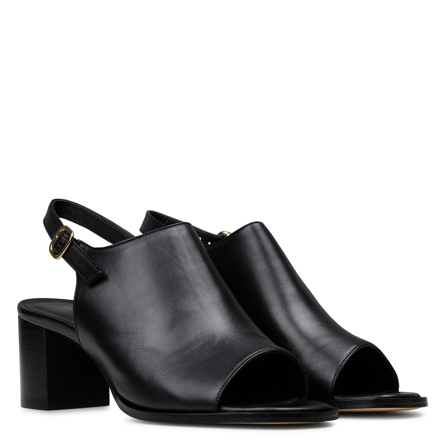 Einfarbige Ledersandalen mit Absätzen Schwarz