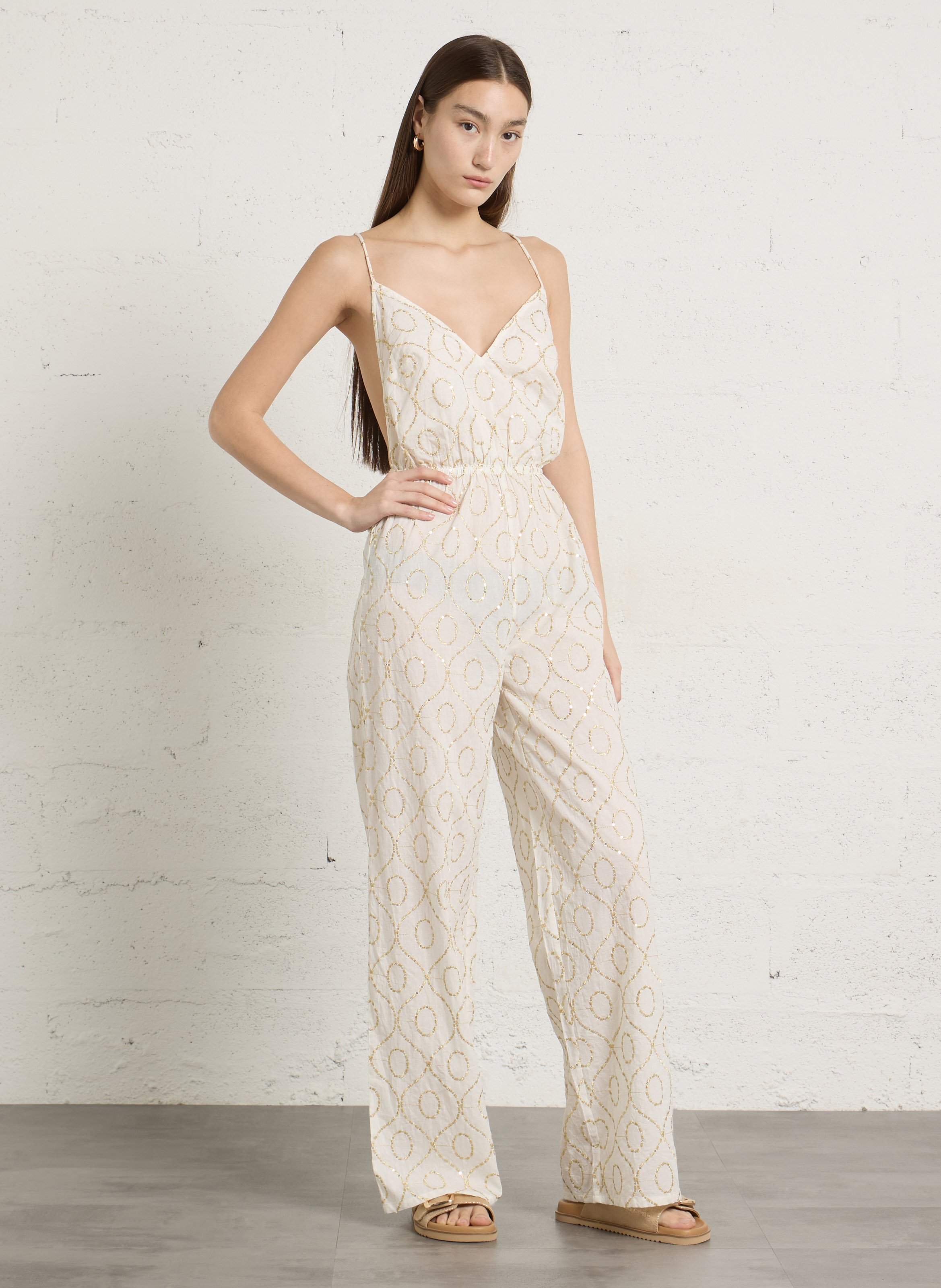 Combinaison col V en coton brodé SUNDRESS Multicolore