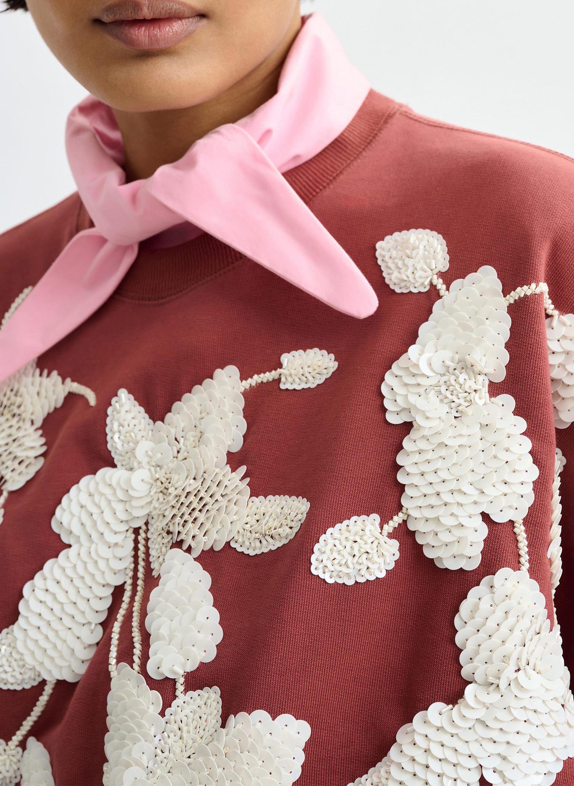 Oversized Sweatshirt with Embroidered Flowers ESSENTIEL ANTWERP Brown