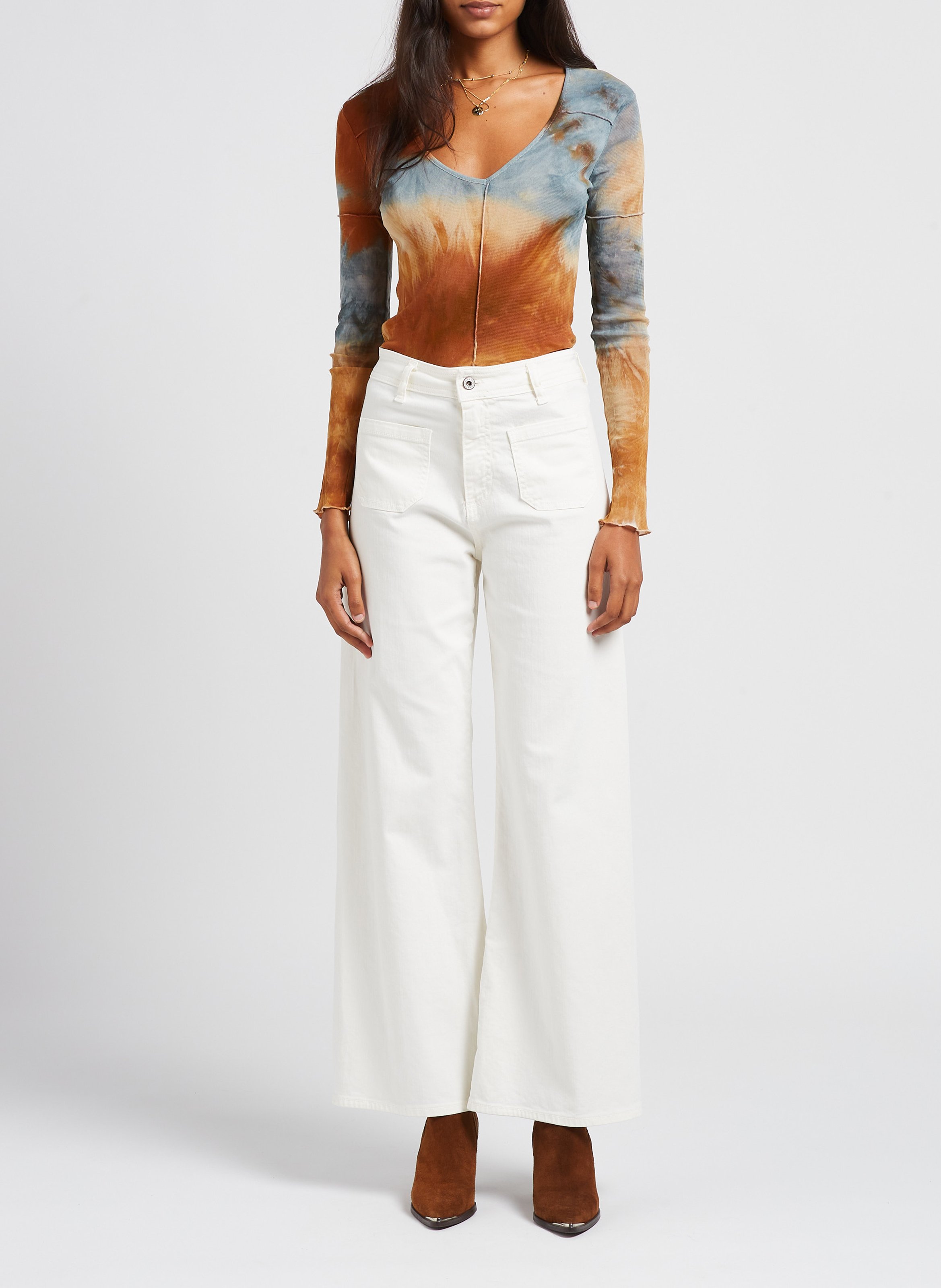High-rise wide-leg cotton jeans PLEASE Blue