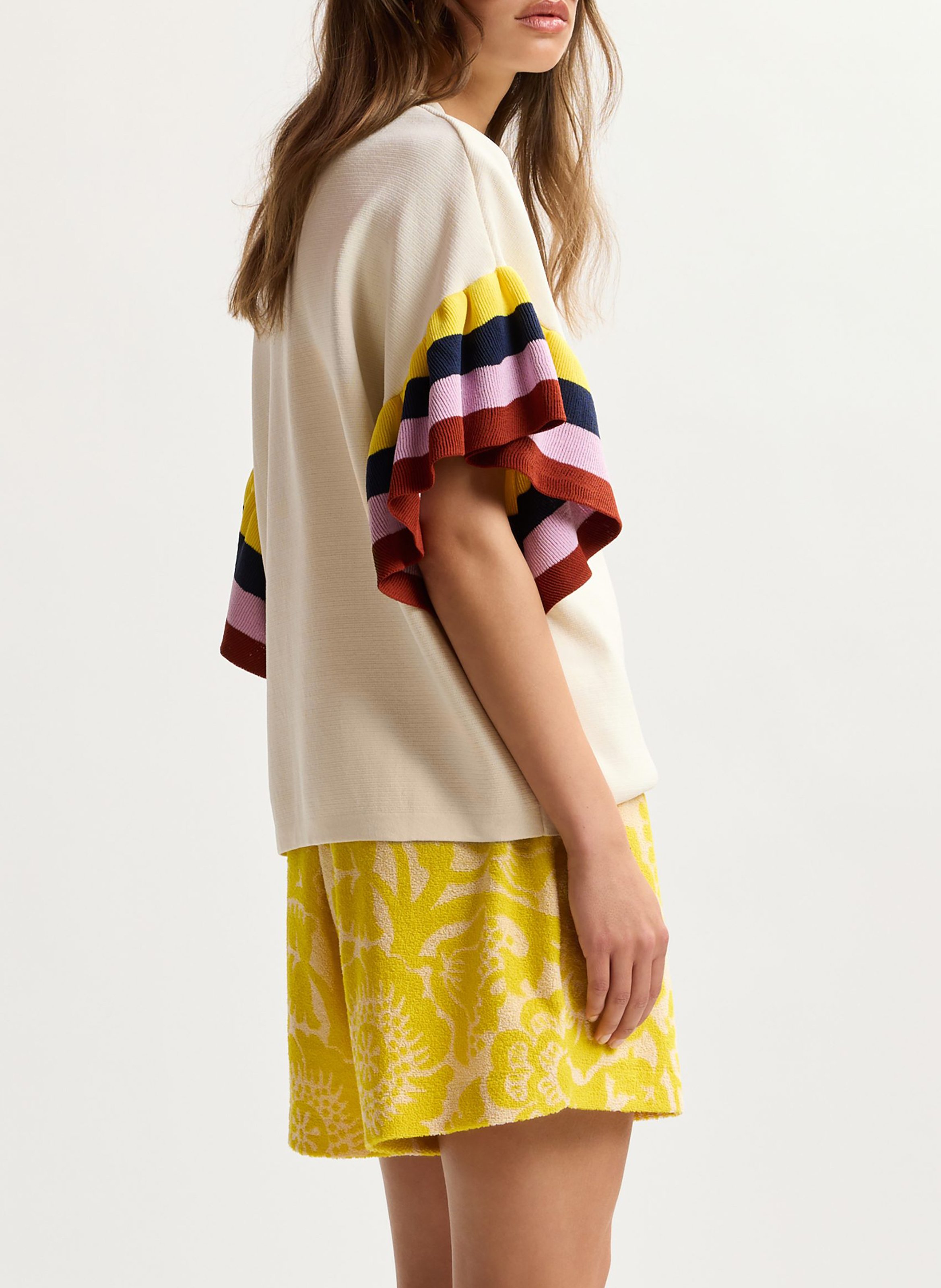 Oberteil mit gestreiften Ärmeln uni ESSENTIEL ANTWERP Weiss