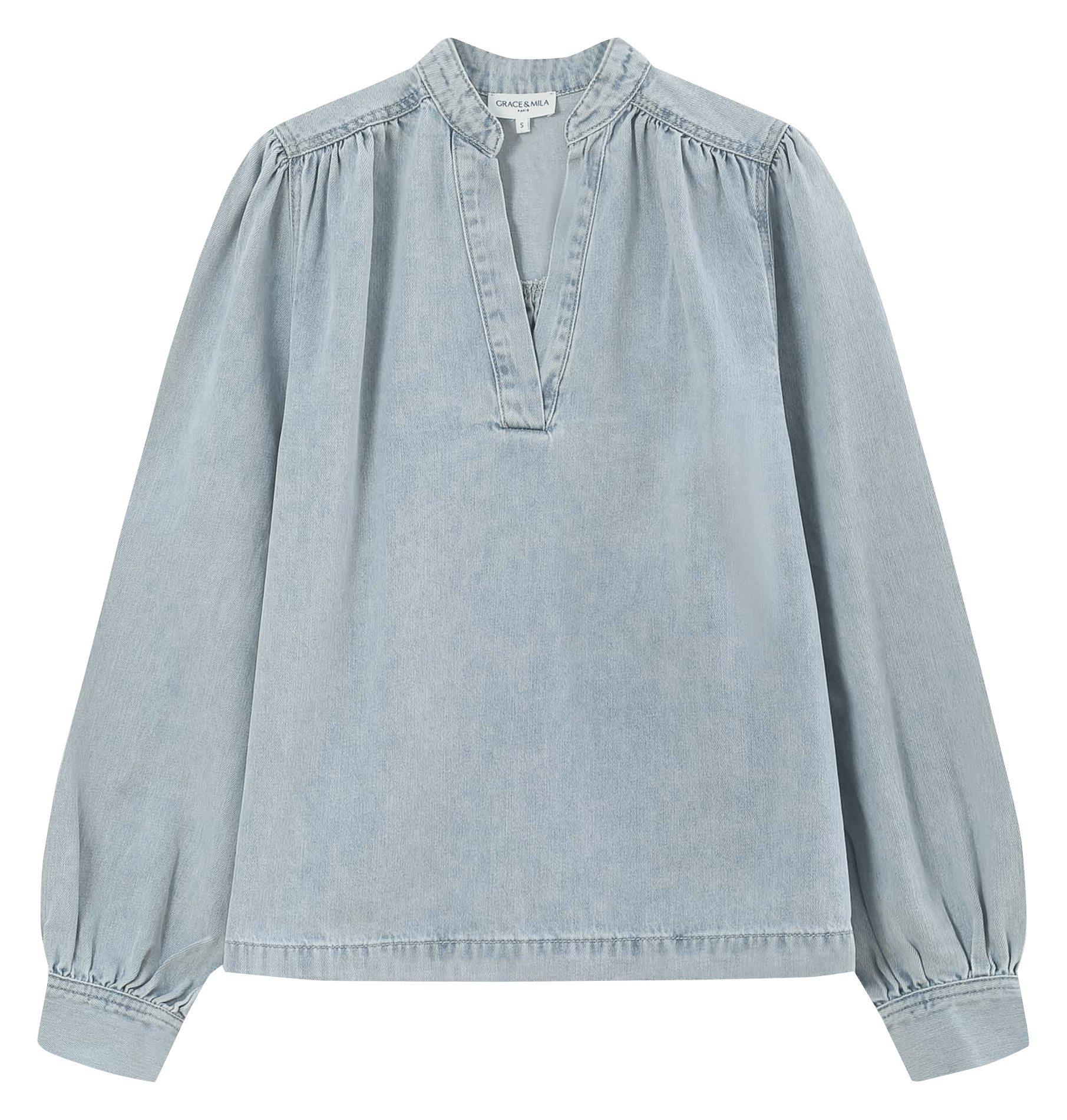 Blouse oversize col V en coton mélangé GRACE ET MILA Bleu