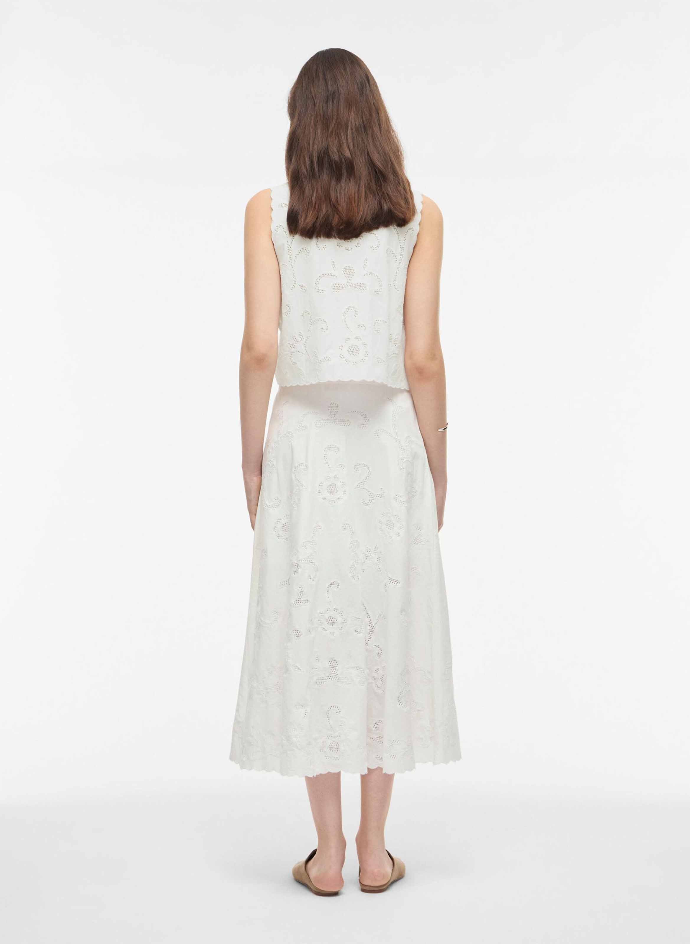 Jupe longue brodée en coton bio ROUGE EDIT Beige