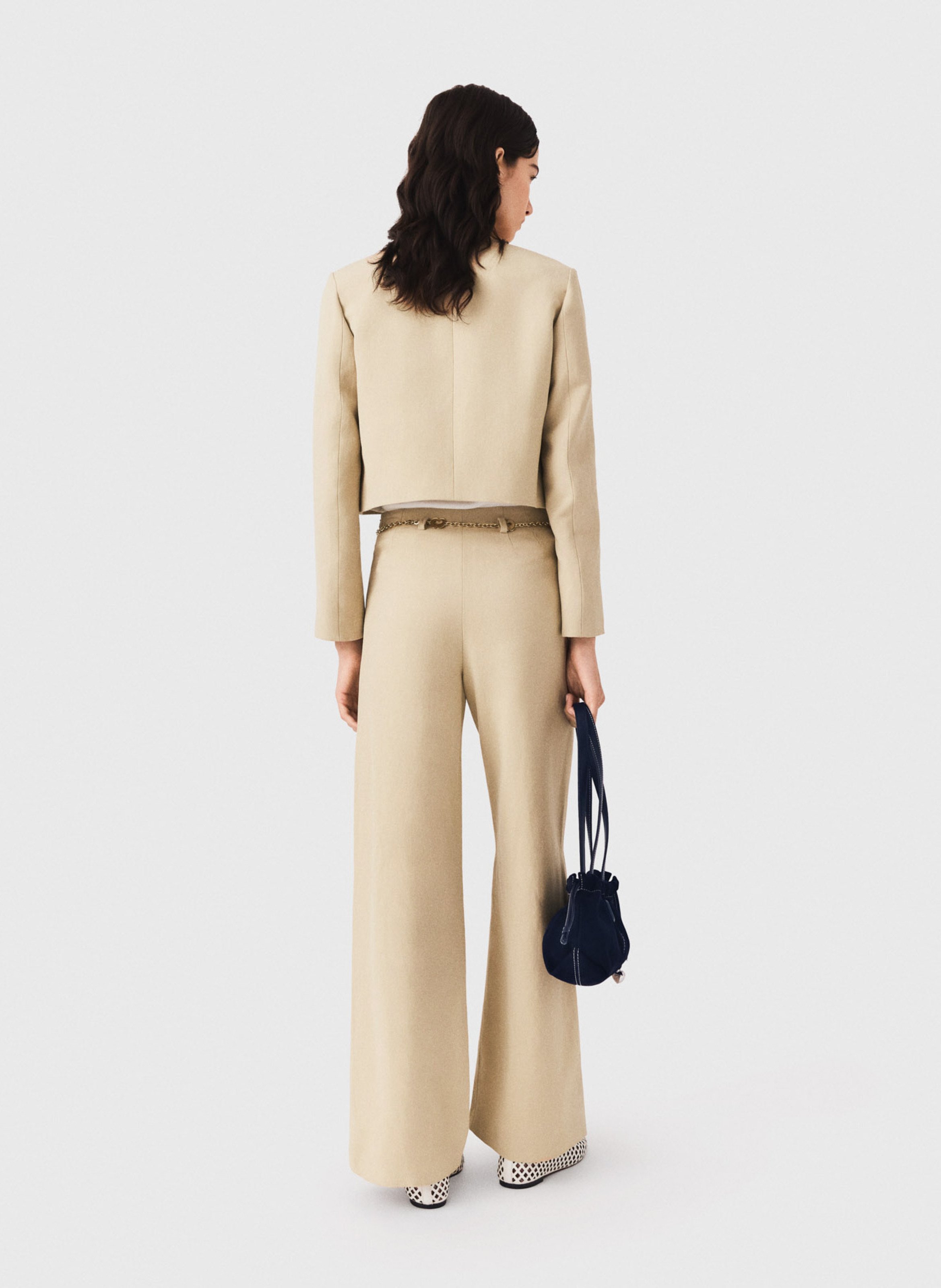 Pantalon large taille mi-haute MAJE Beige