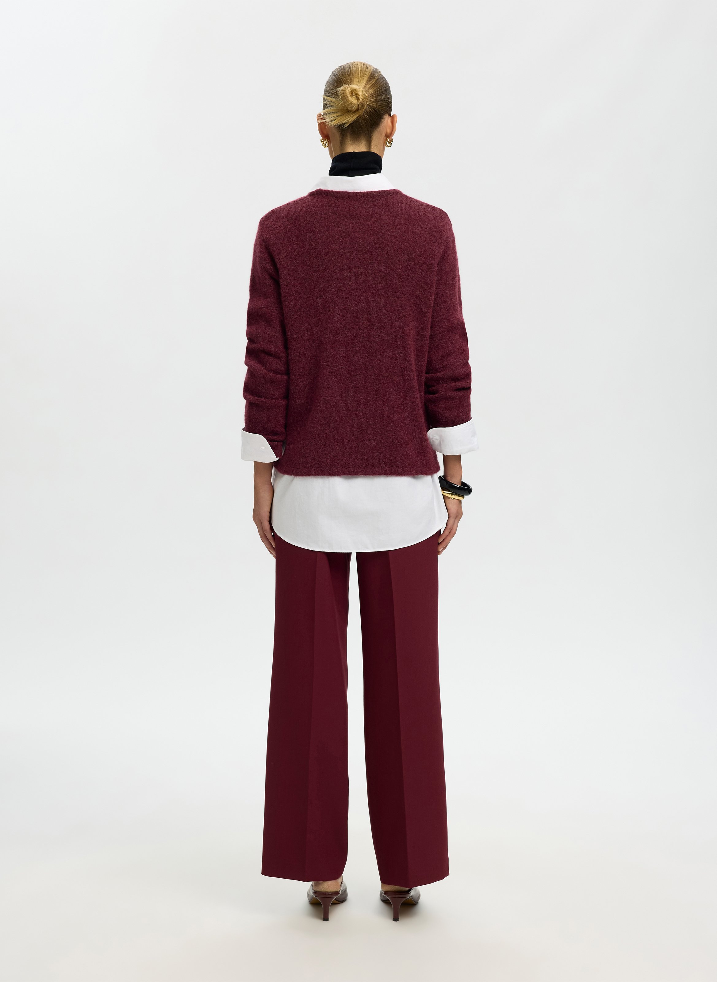 Oversize round-neck knit sweater SELECTED Plums