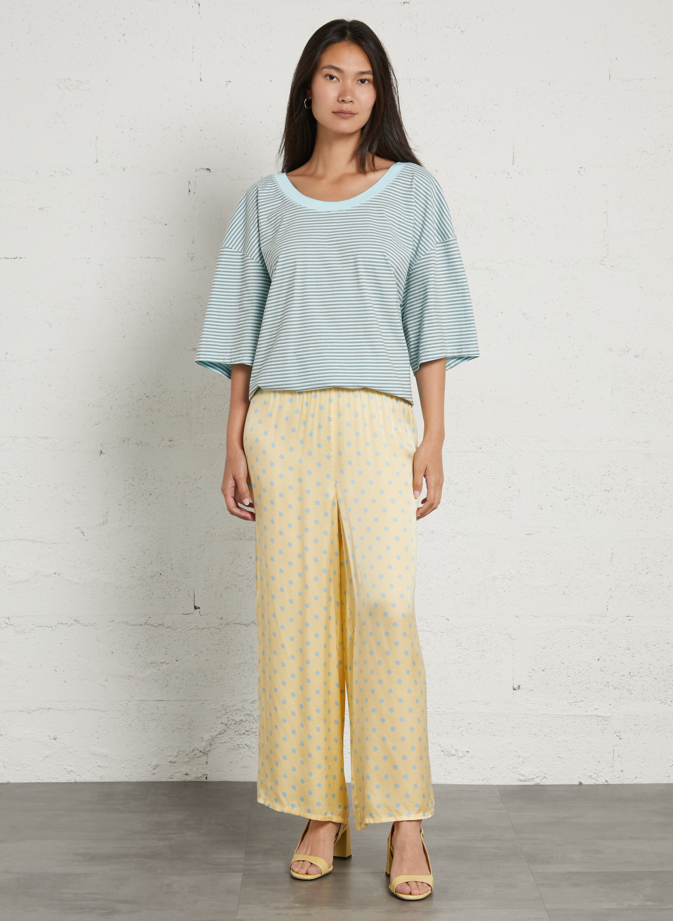 Flowy wide-leg polka dot trousers AMERICAN VINTAGE Yellow