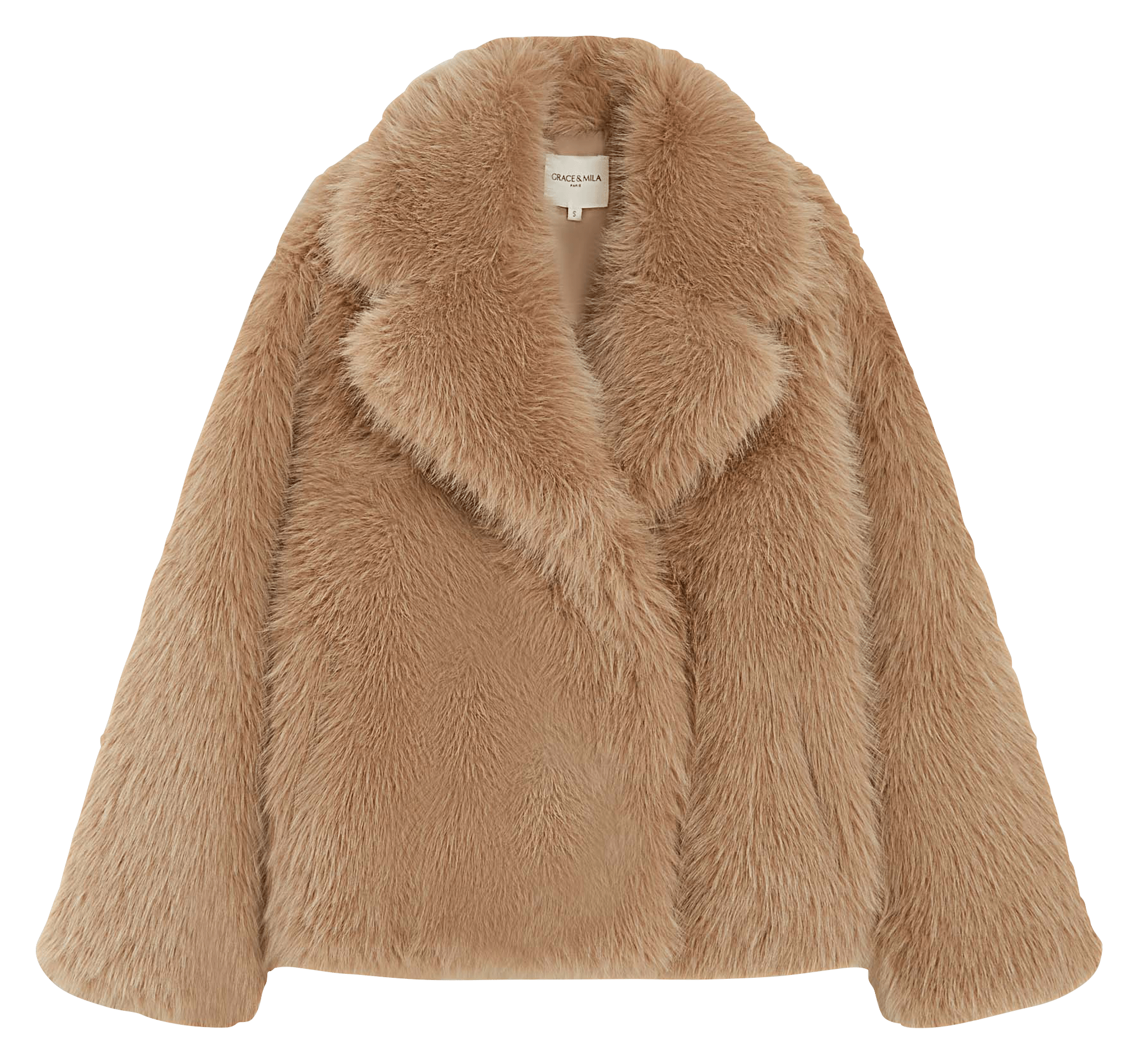 Jas met reverskraag van imitatiebont GRACE ET MILA Beige