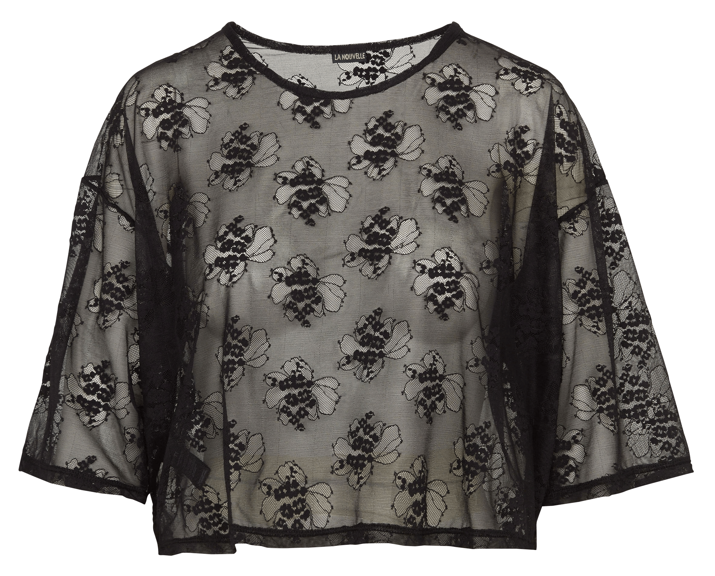 Transparent lace T-shirt LA NOUVELLE Black