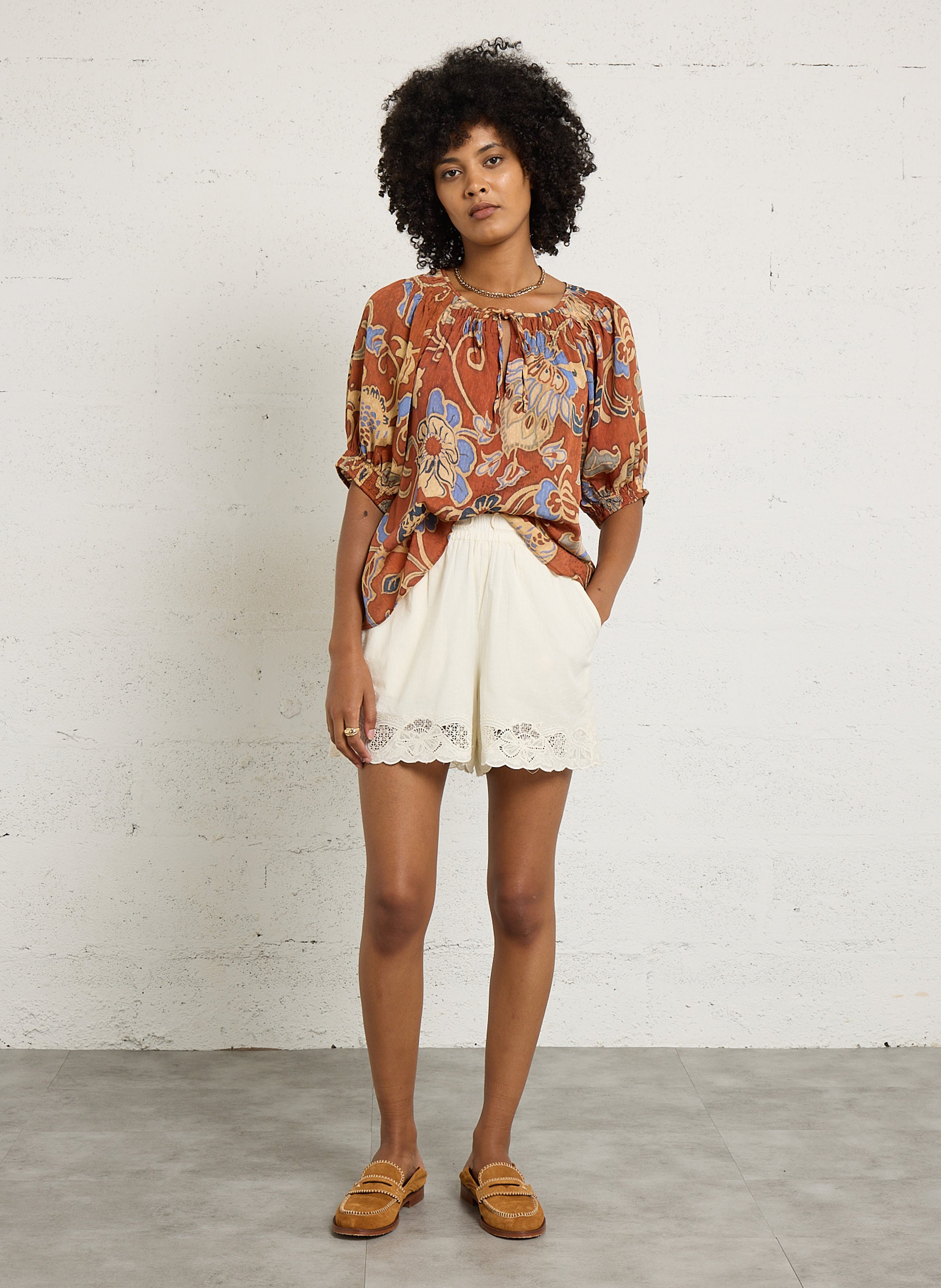 Top oversize col rond imprimé SUD EXPRESS Orange