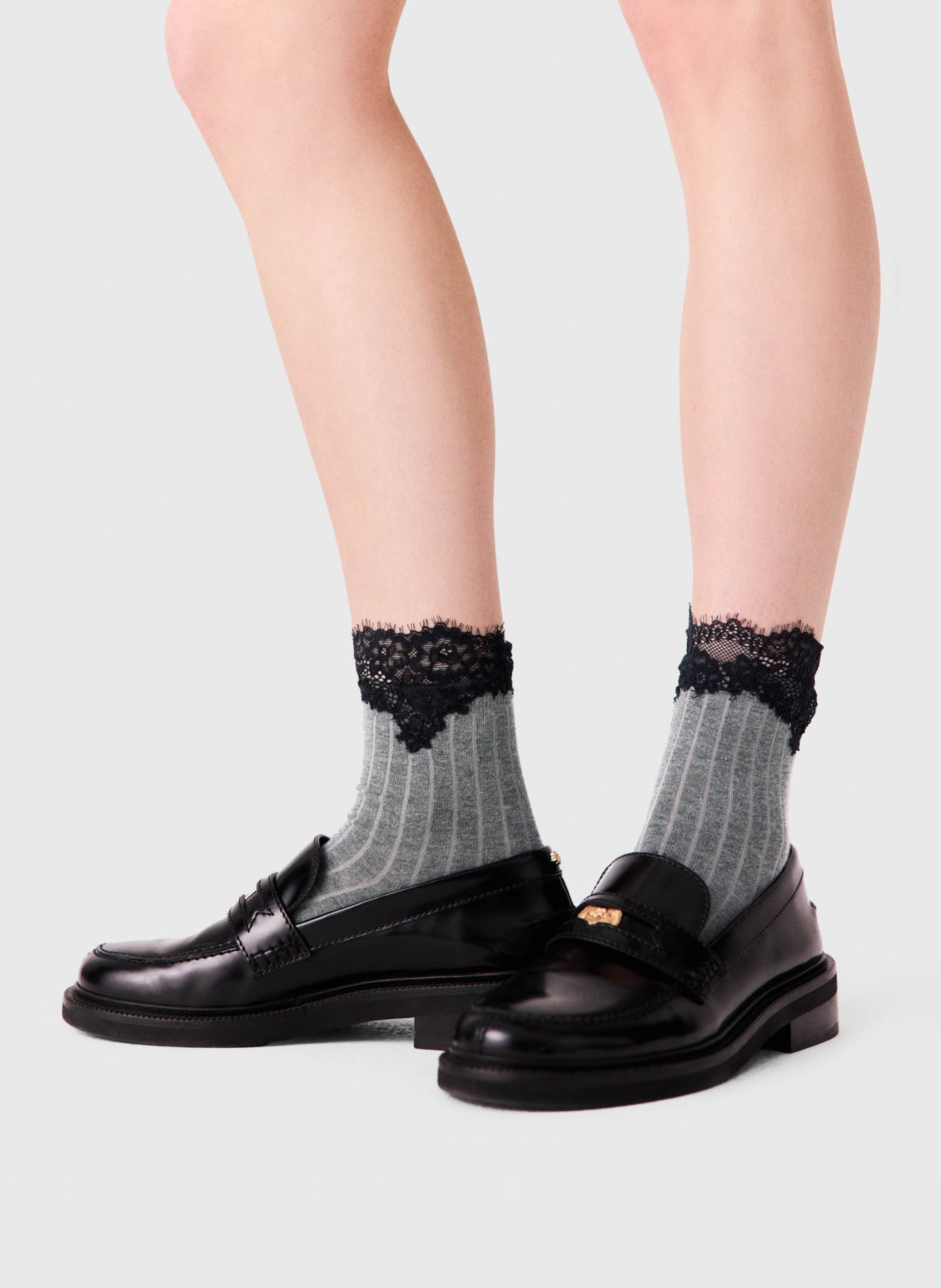 Chaussettes côtelées en coton mélangé MAJE Gris