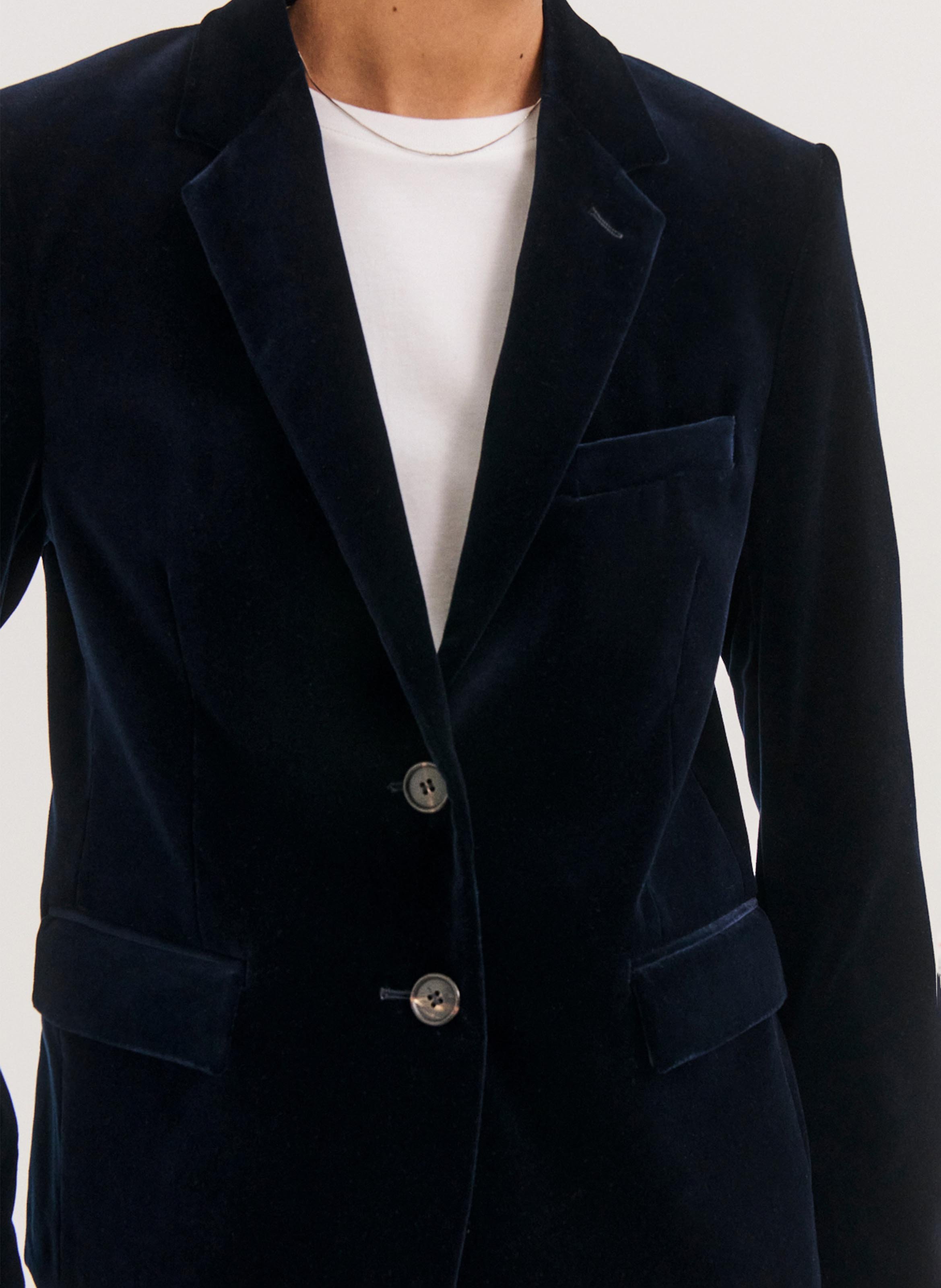 Blazer cintré en velours lisse de coton mélangé PABLO Bleu