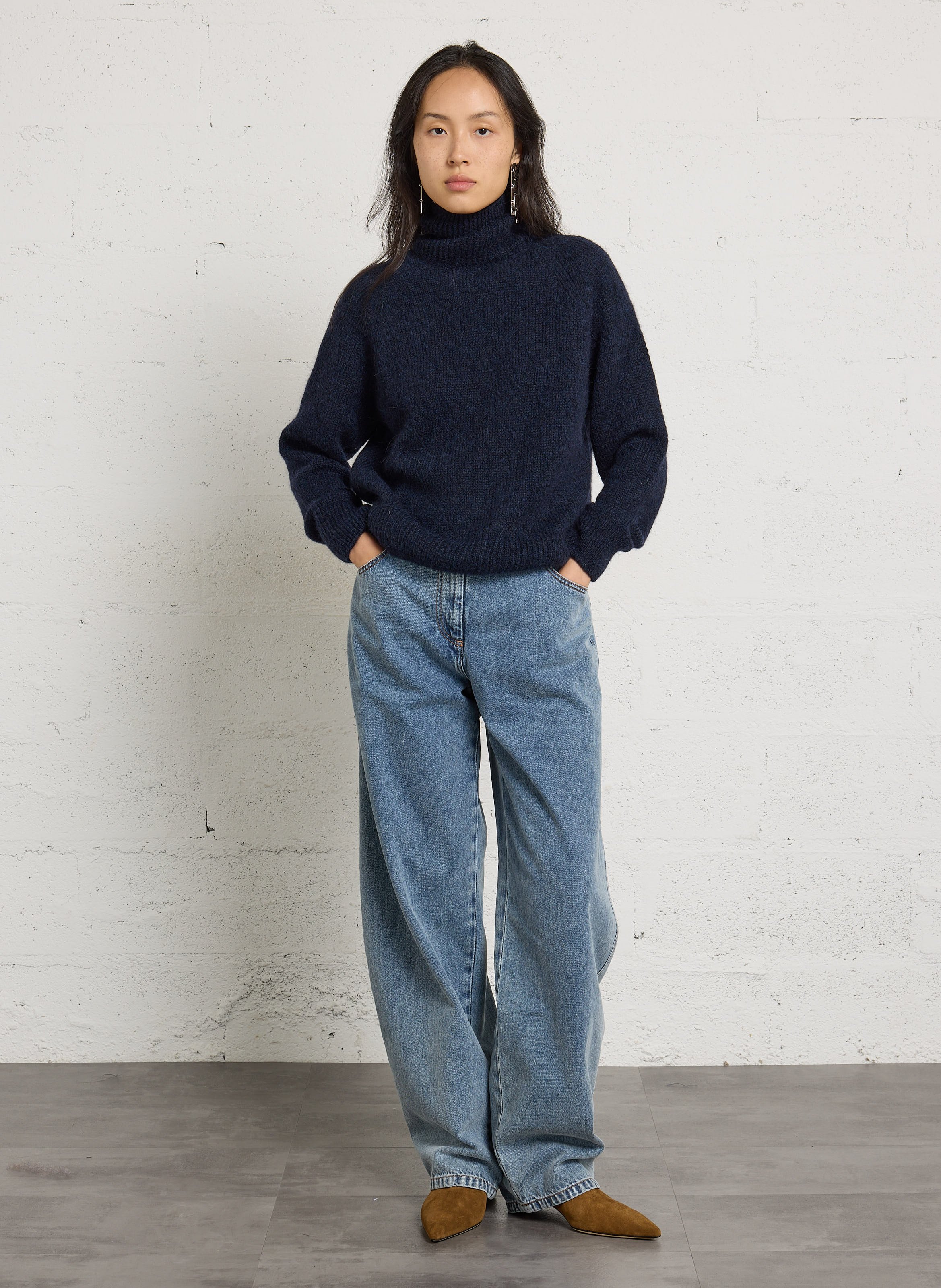 Trui met opstaande kraag van alpaca en gemengde wol MASSCOB Blauw