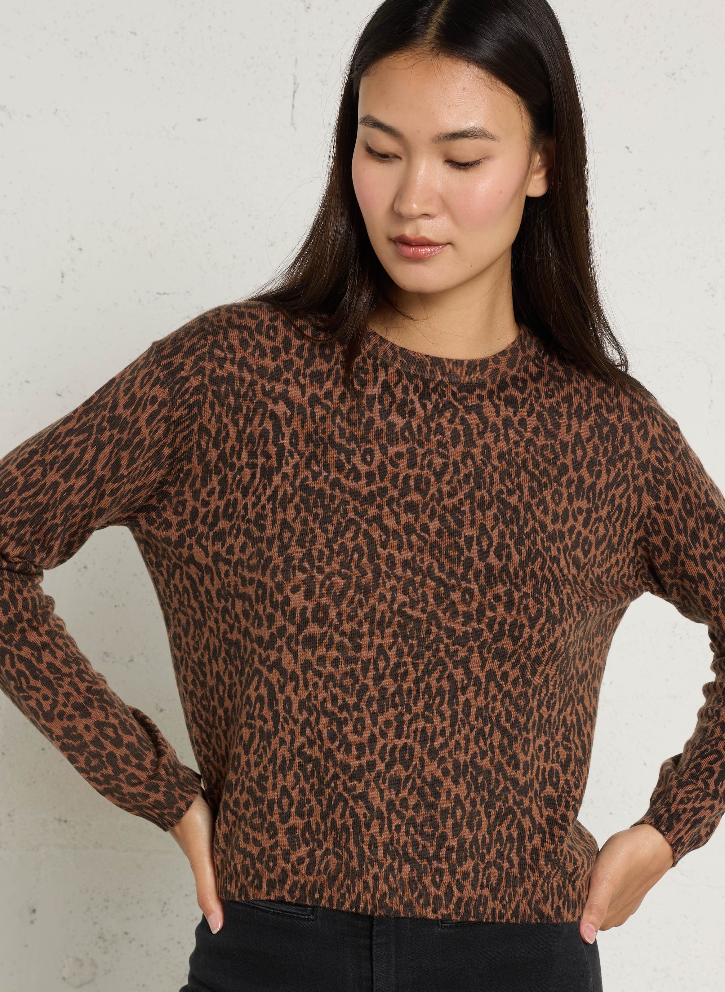 Straight printed wool blend sweater LEON & HARPER Brown