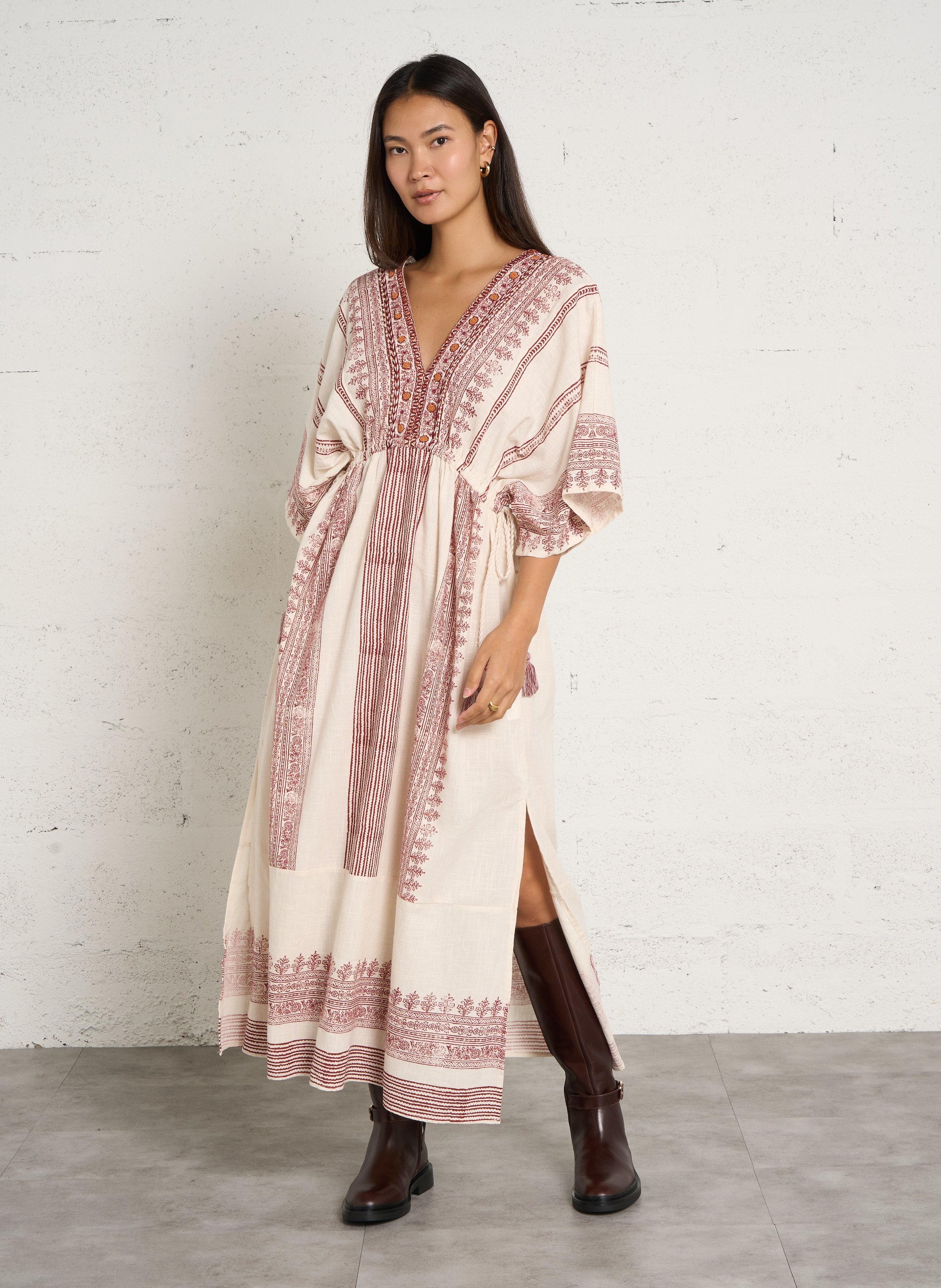 Robe longue à broderie en coton MAISON 123 Rouge