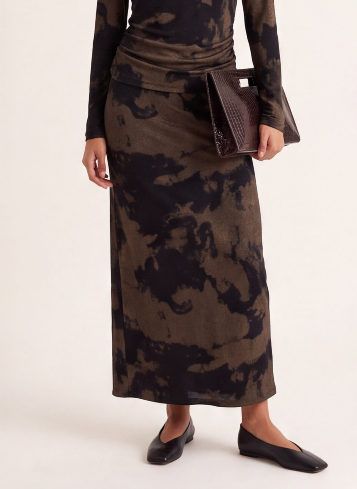 Langer, gerader Rock mit Print KOOKAI Braun
