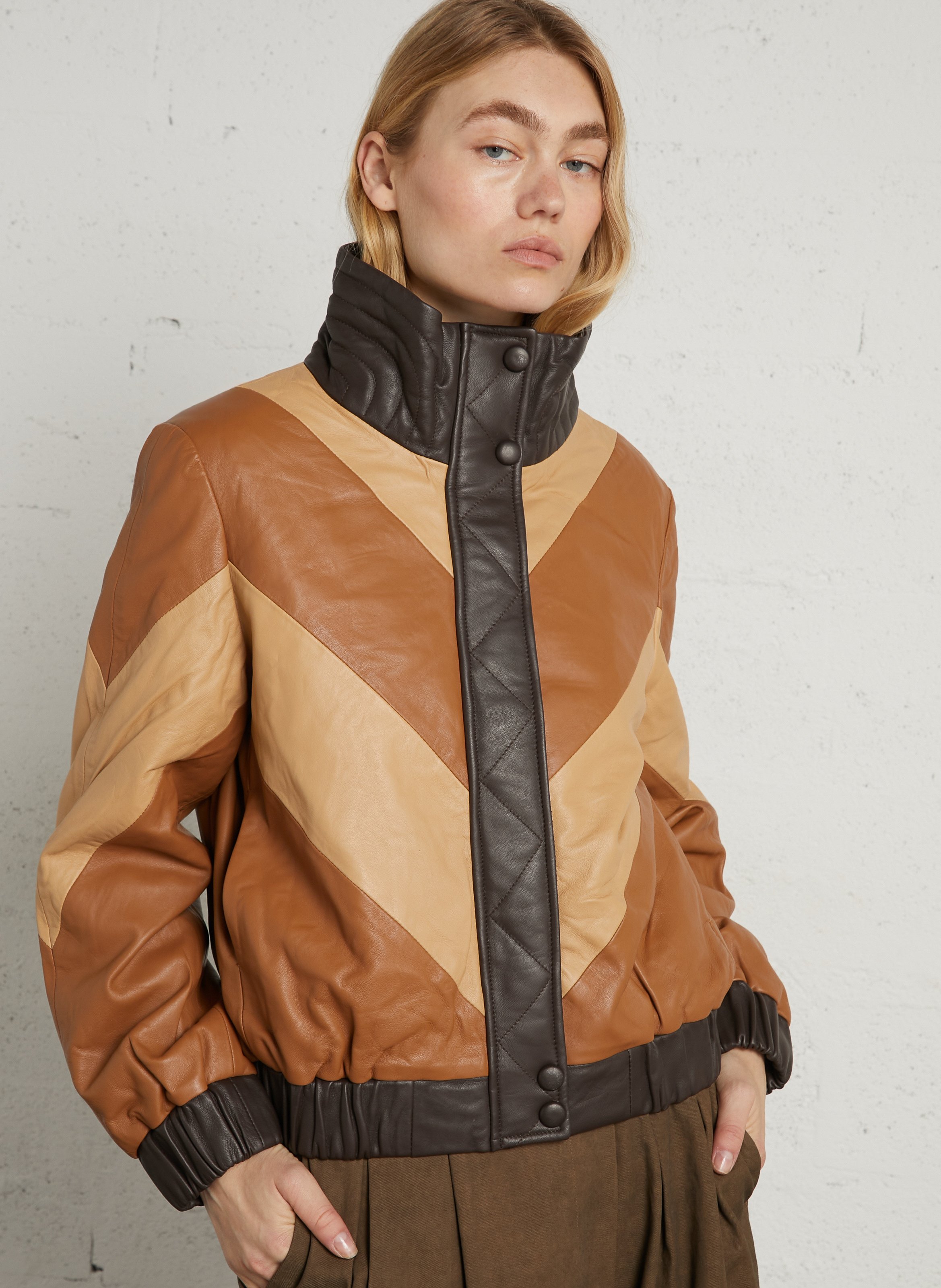 Oversized, leren jasje STELLA NOVA Bruin