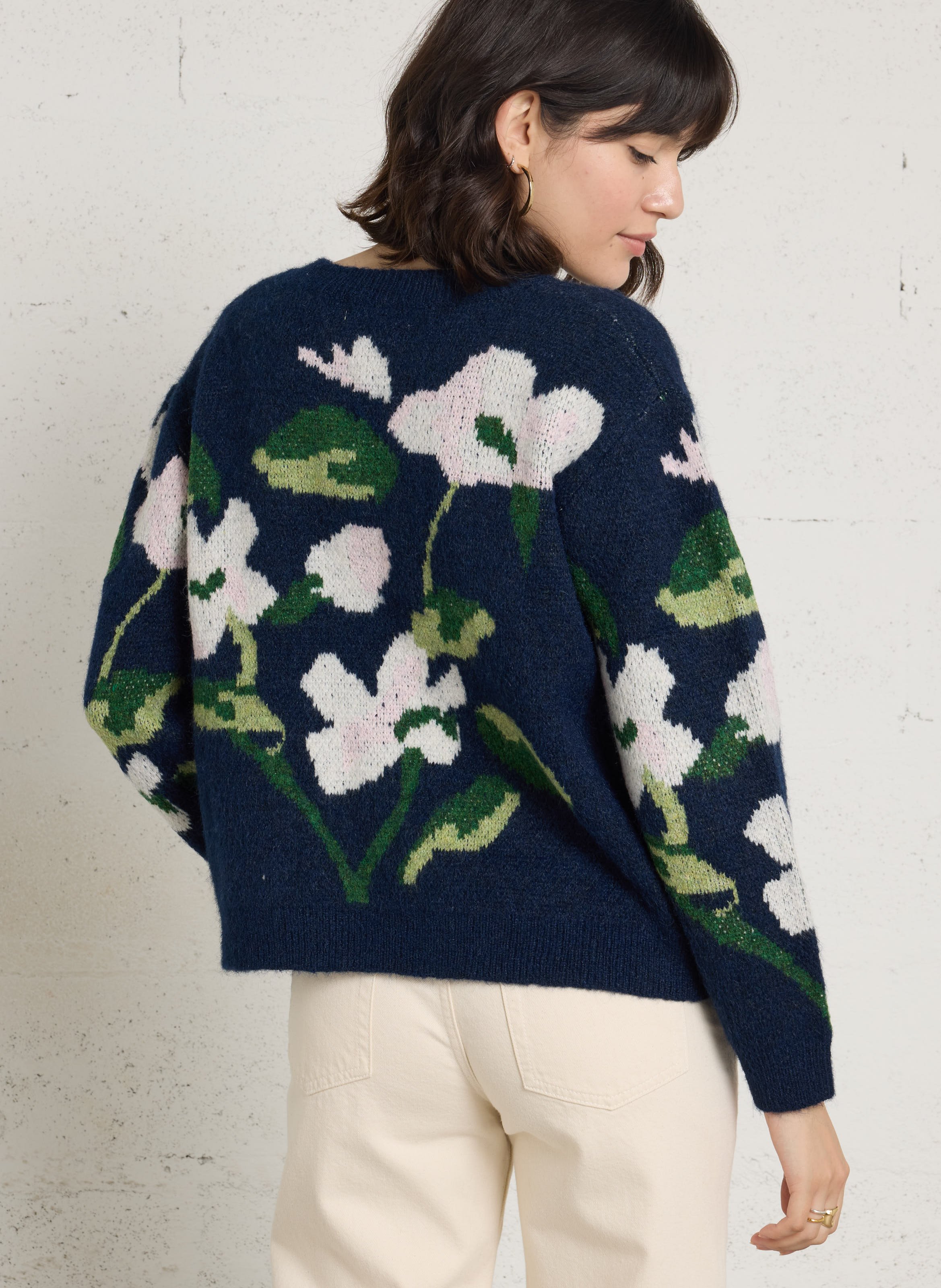 Weiter Cardigan mit Rundhalsausschnitt und Print THE KORNER Blau