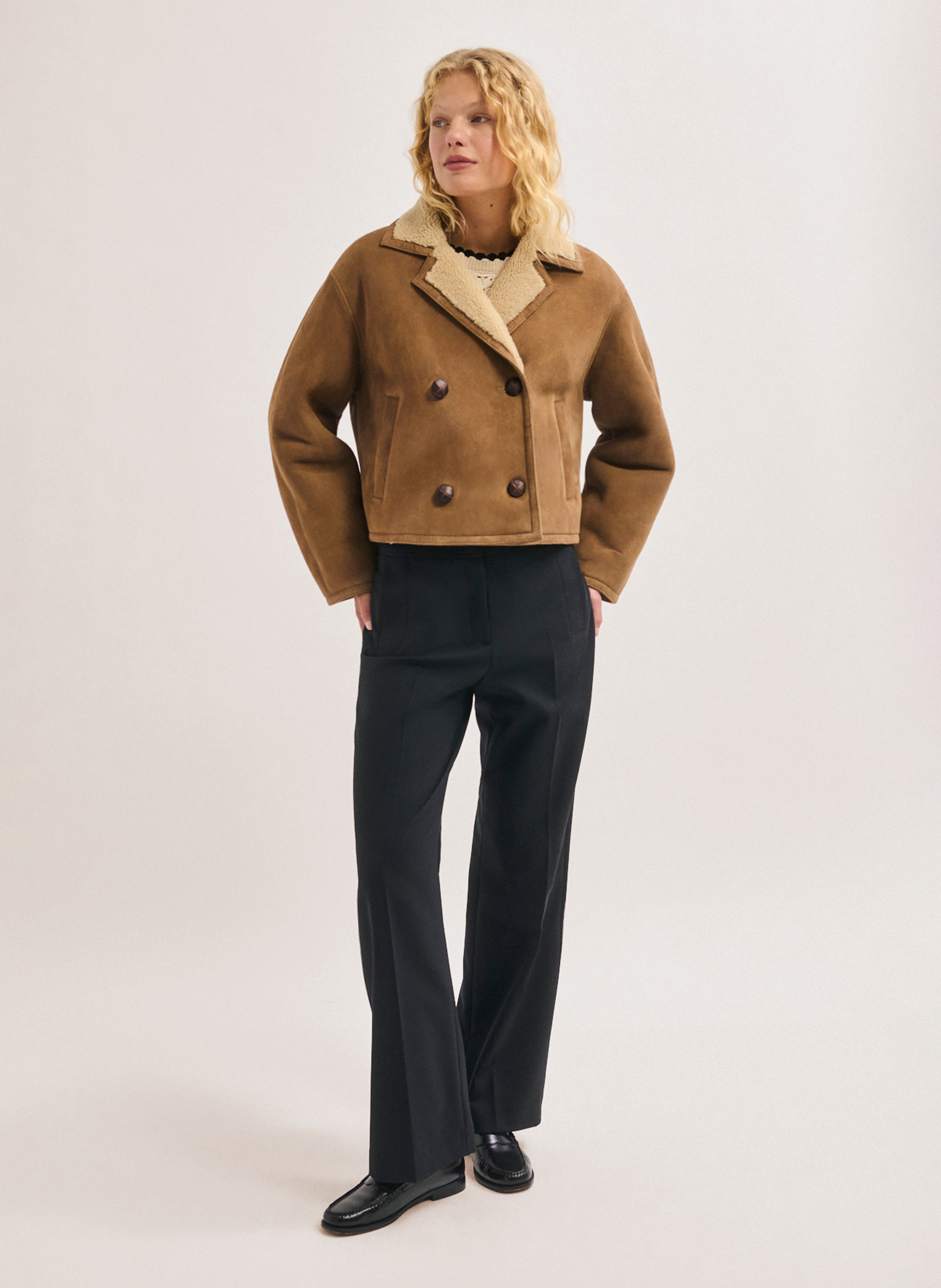 Manteau ample boutonné en cuir PABLO Marron