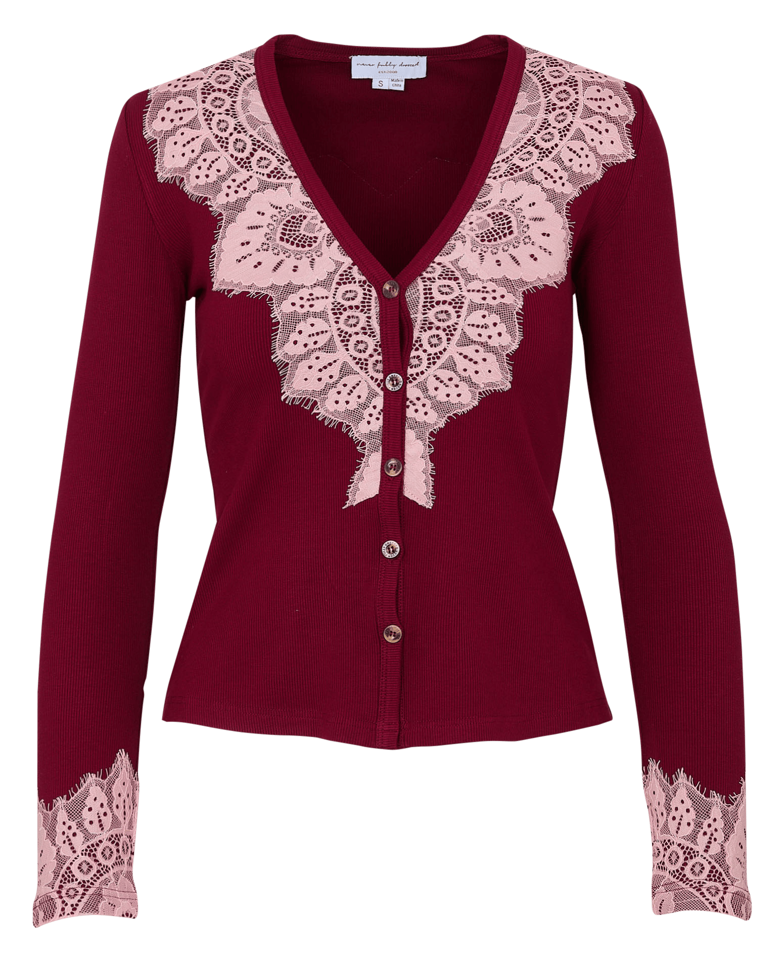 Knopfjacke mit Spitze NEVER FULLY DRESSED Rot