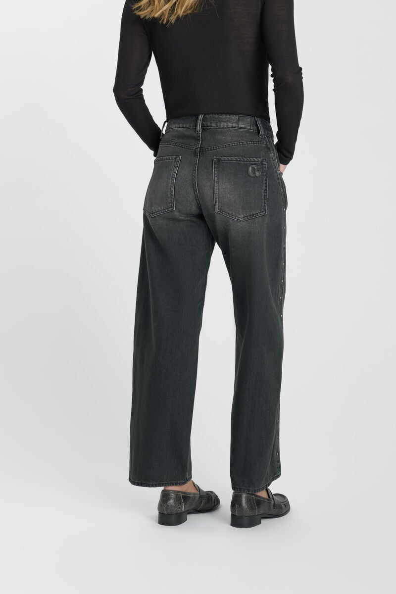 High-waisted loose-fit zip jeans LE TEMPS DES CERISES Black