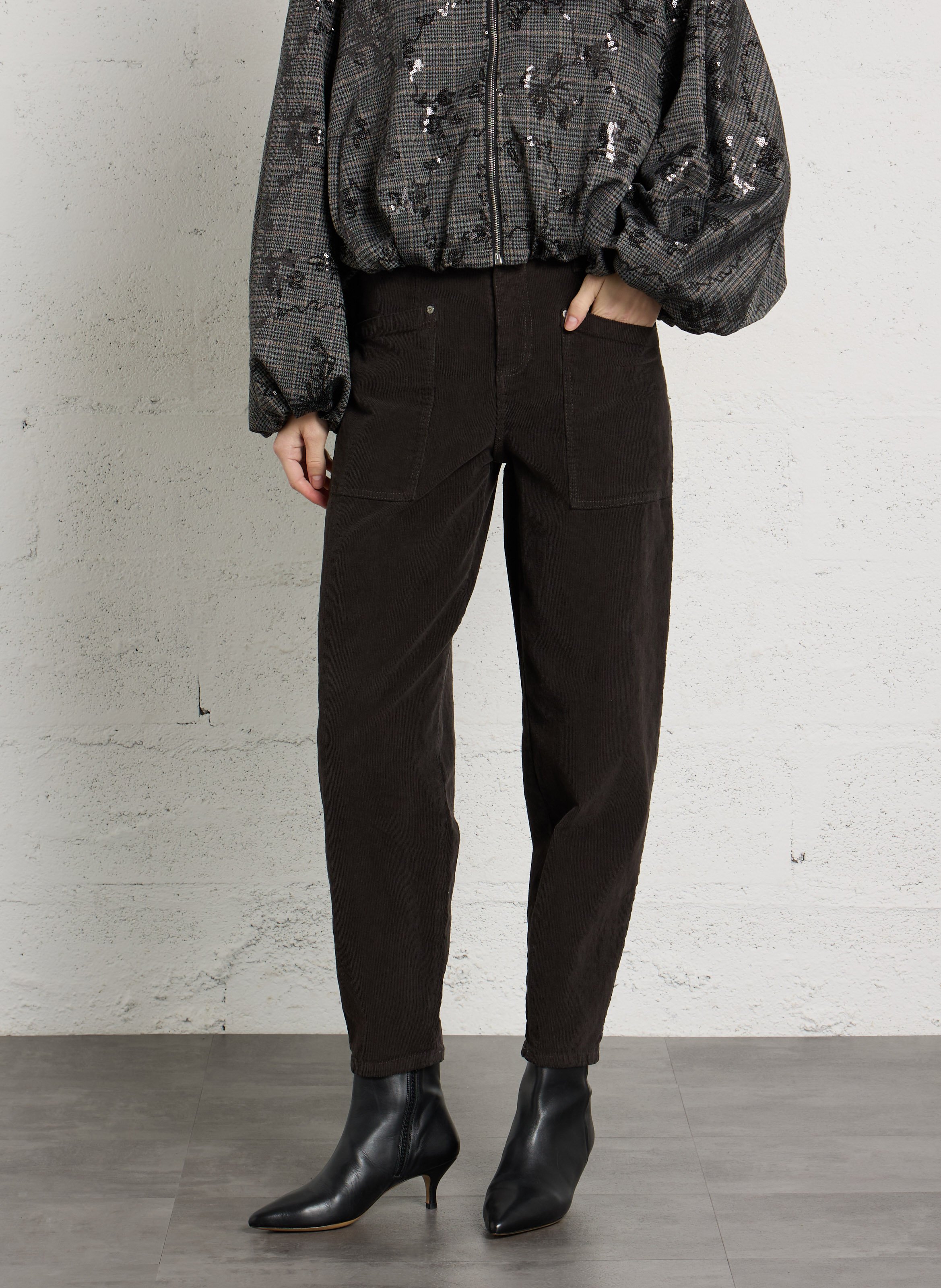 Corduroy-blend barrel-leg trousers PLEASE Brown