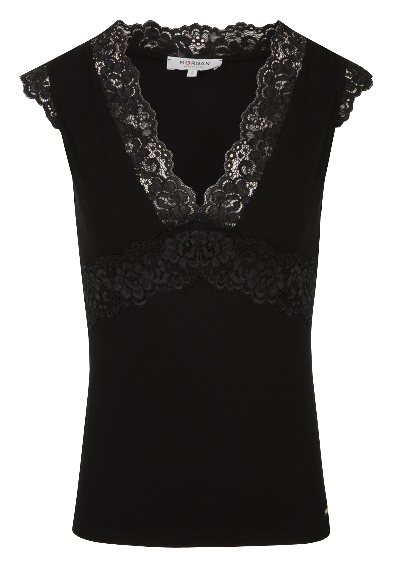 Top mit V-Ausschnitt und Spitze MORGAN Schwarz