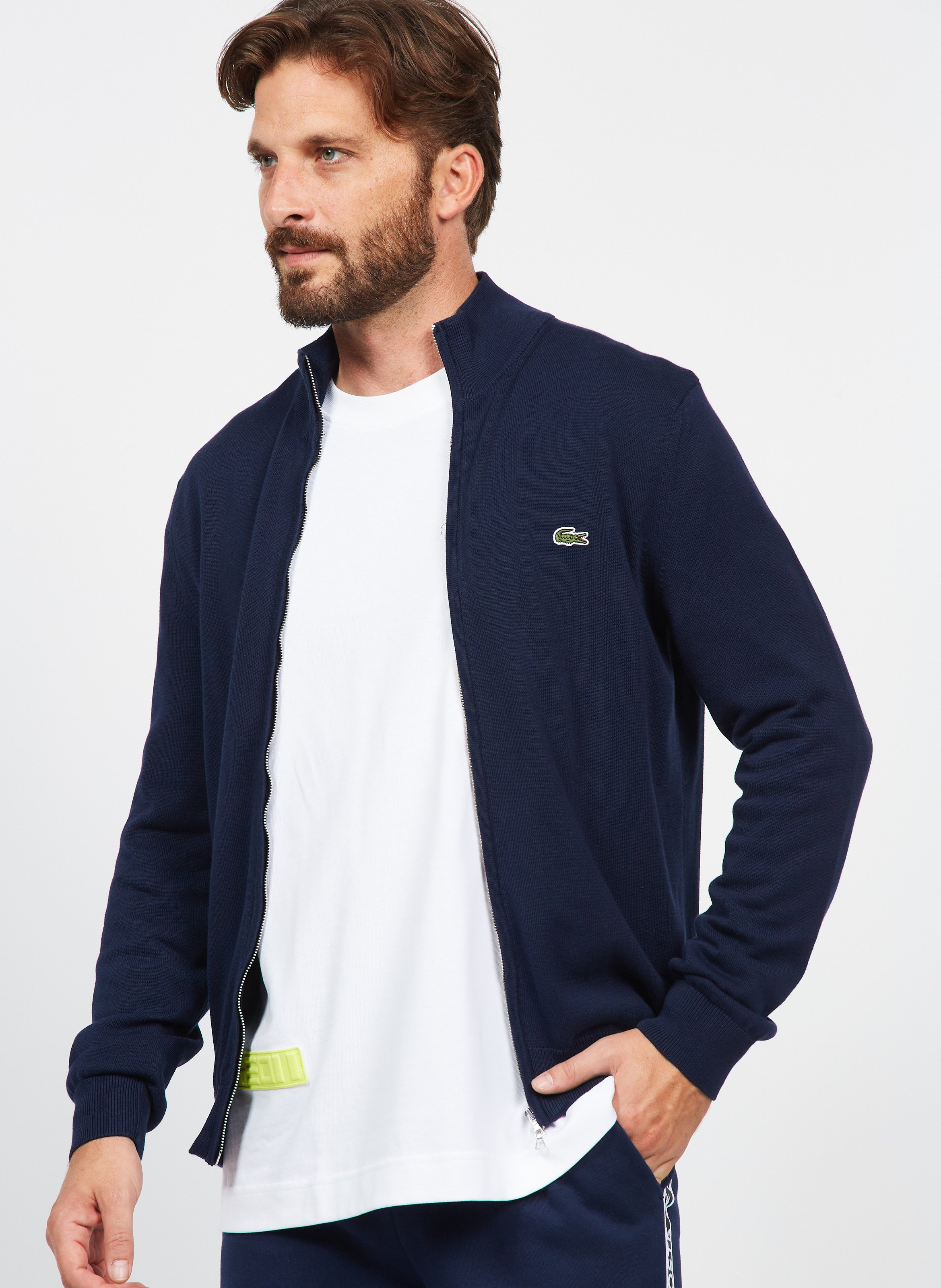 Zip-up High-neck Cotton Cardigan Marine 