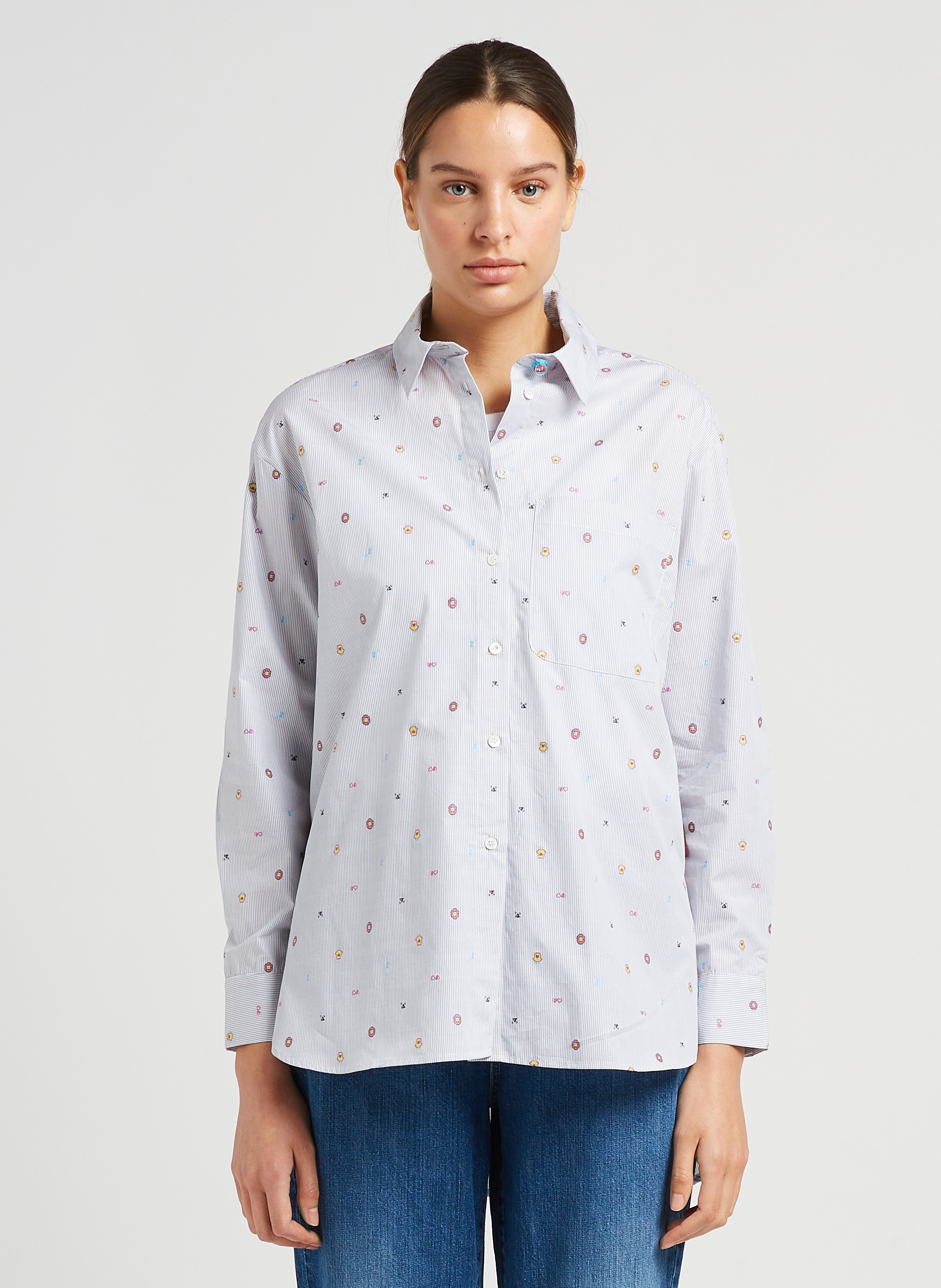 Embroidered cotton shirt with classic collar MAX&Co. Grey