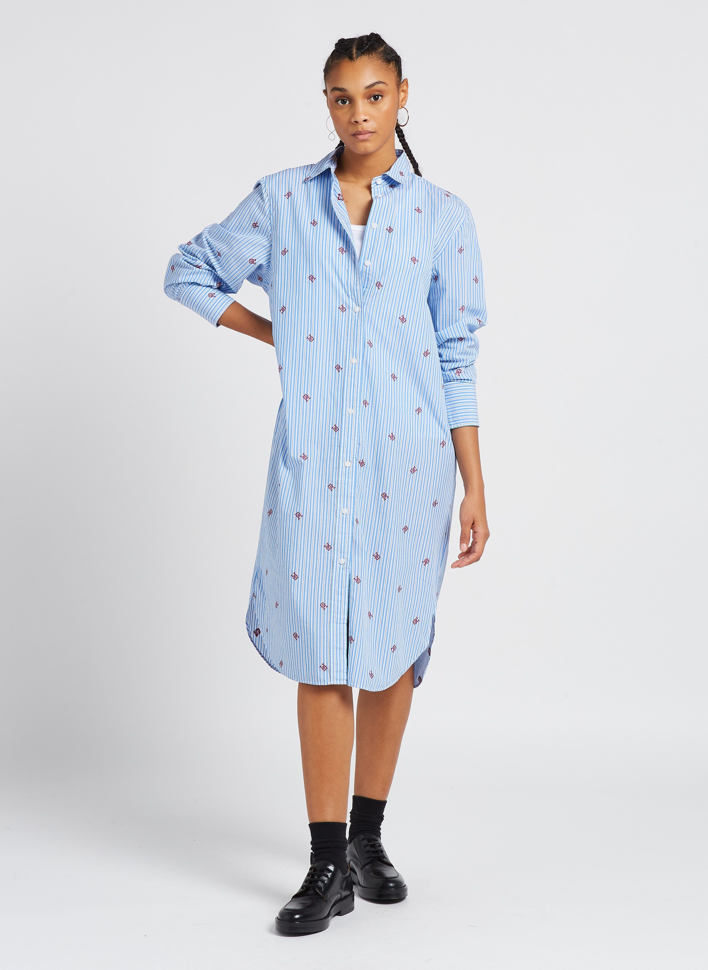 Blue Striped oversize cotton shirt dress