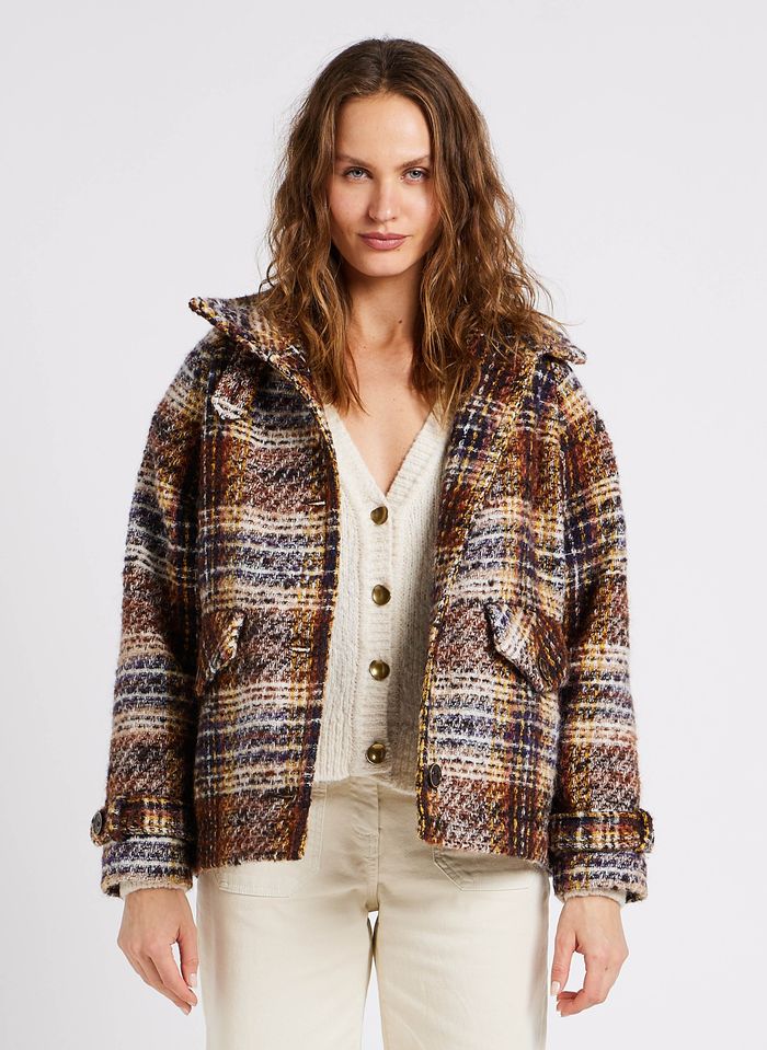 Printed High-neck Wool-blend Coat Brown St Sessun - Women