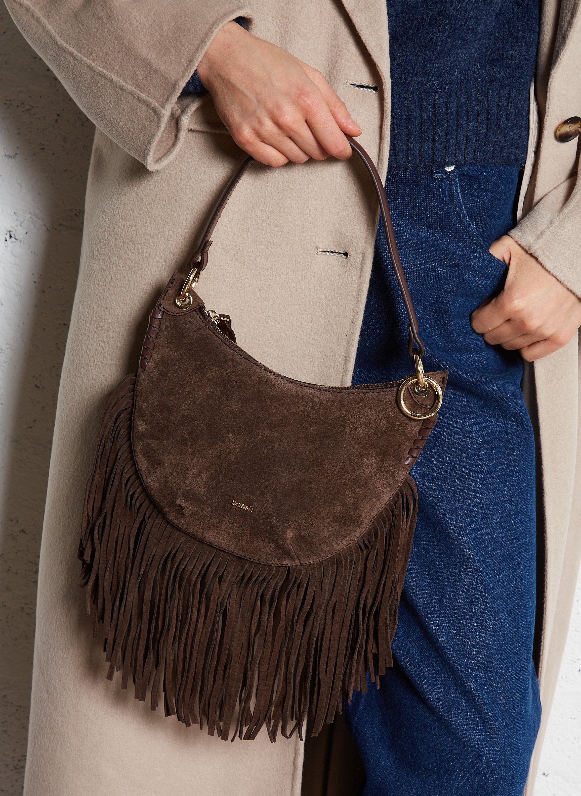 Sac à main en cuir velours BA&SH Marron