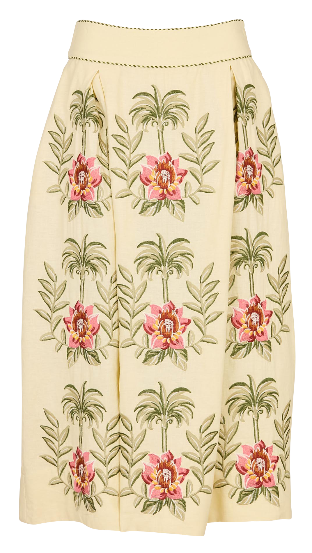 Jupe midi évasée à broderies FARM RIO Beige