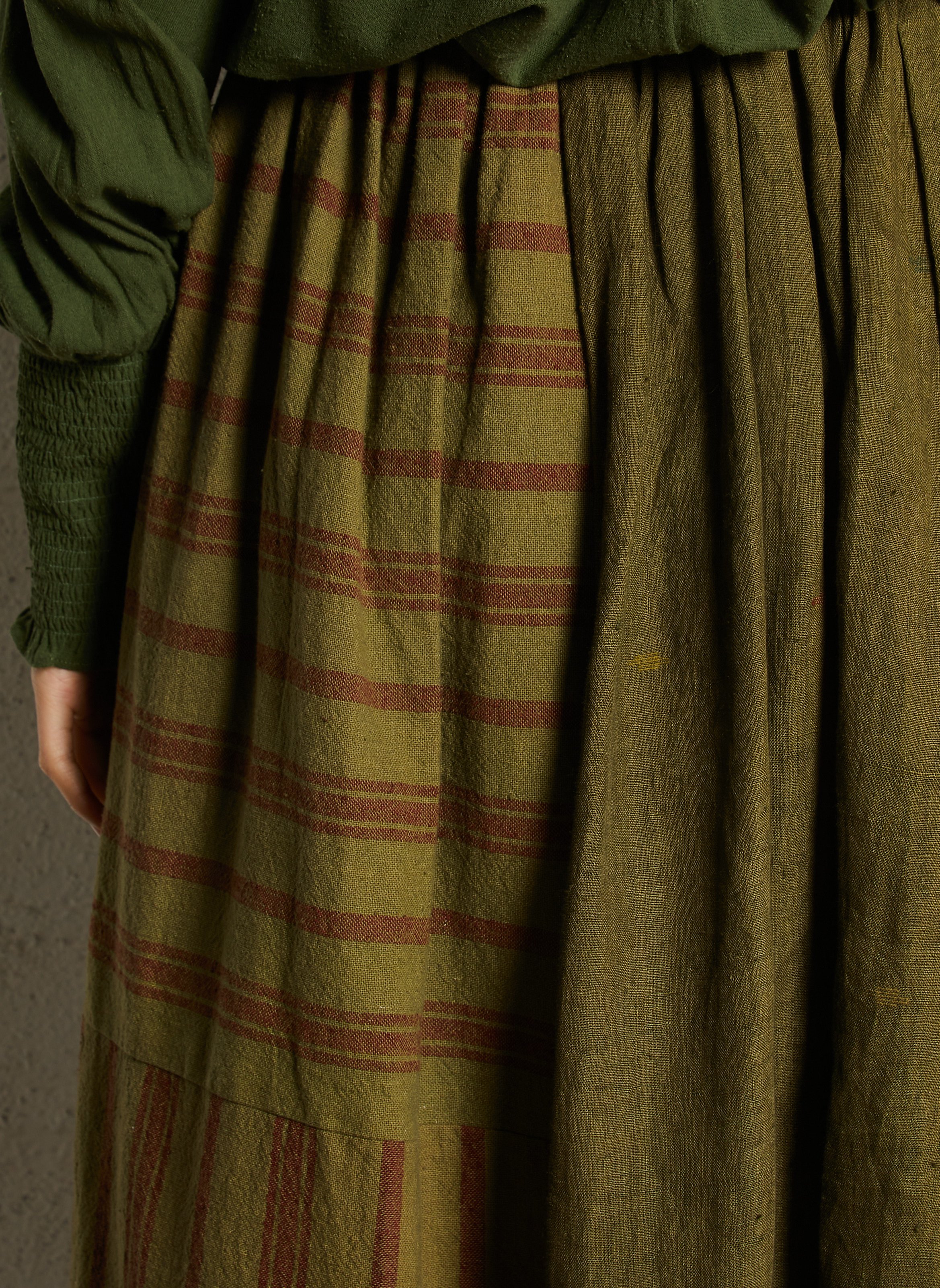 Flared Midi Skirt with Striped Details V DE VINSTER Khaki