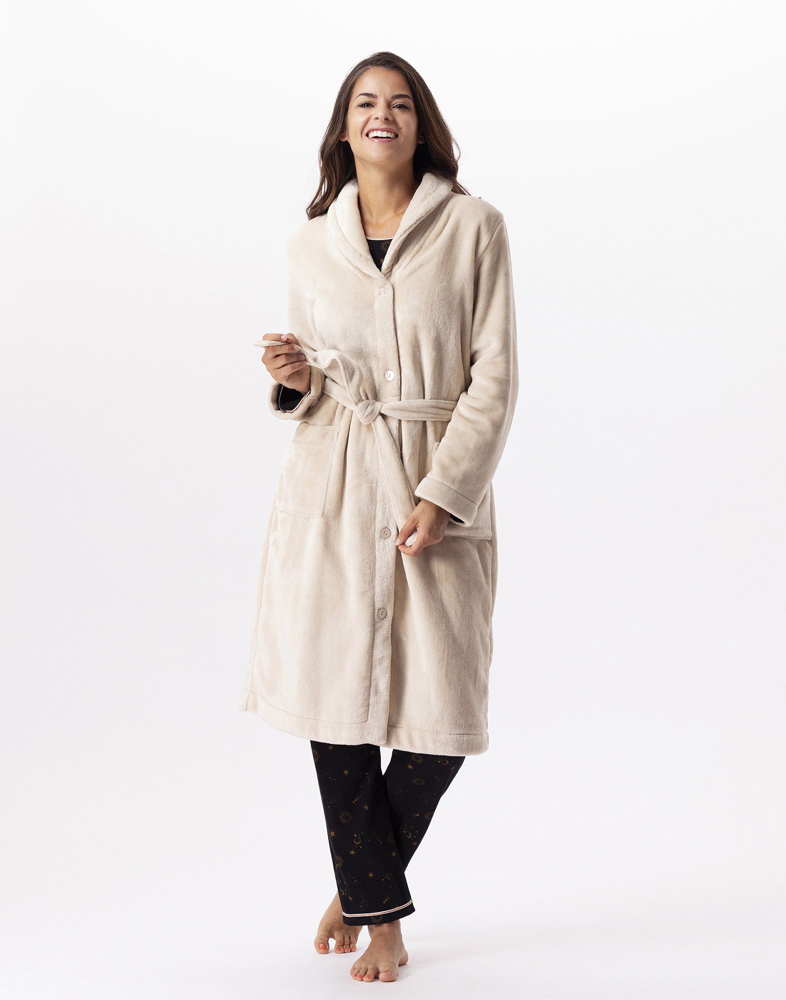 Plush flannel robe LE CHAT Beige