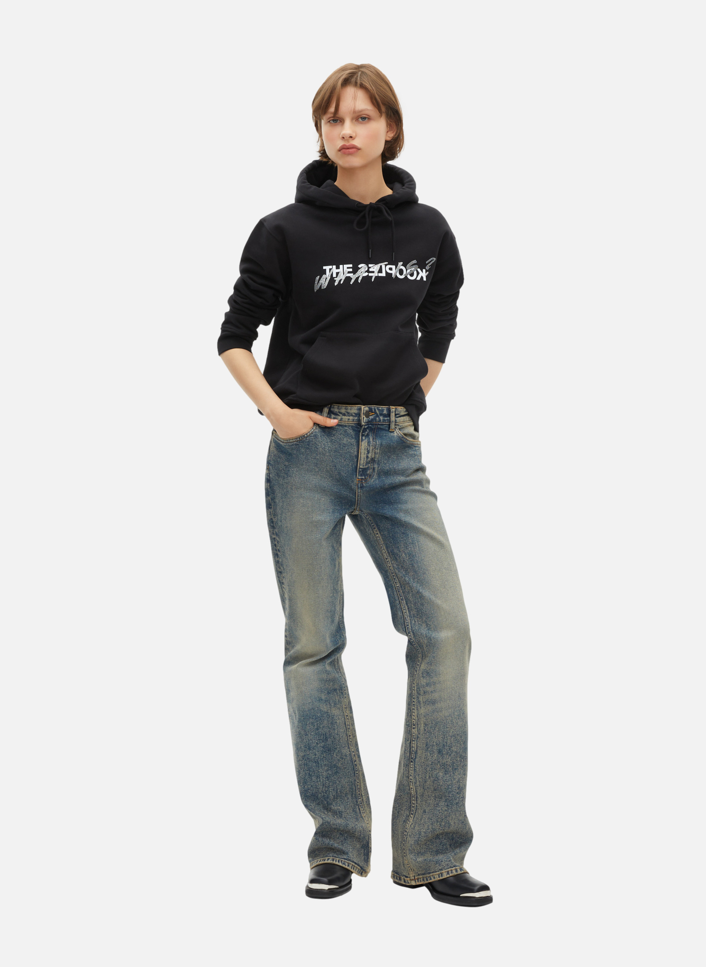 Hooded cotton sweatshirt with rhinestones. THE KOOPLES Black