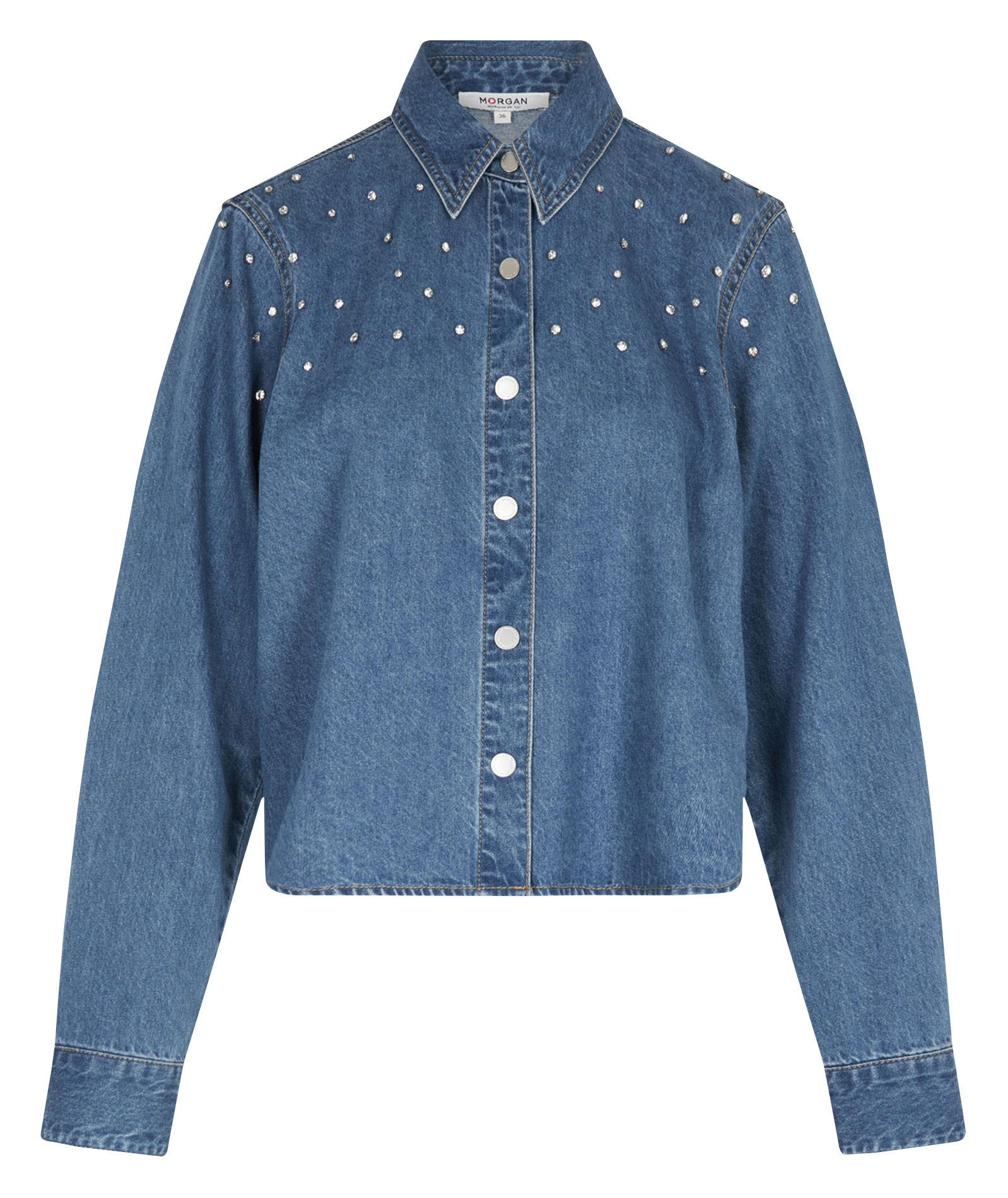 Overhemd met klassieke kraag en strass in denim MORGAN Blauw
