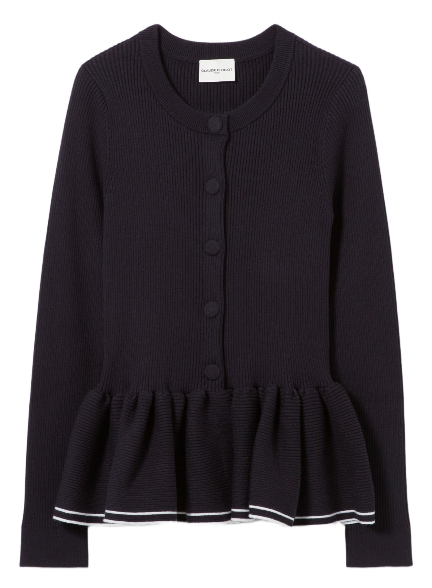 Cardigan côtelé moulant col rond CLAUDIE PIERLOT Bleu
