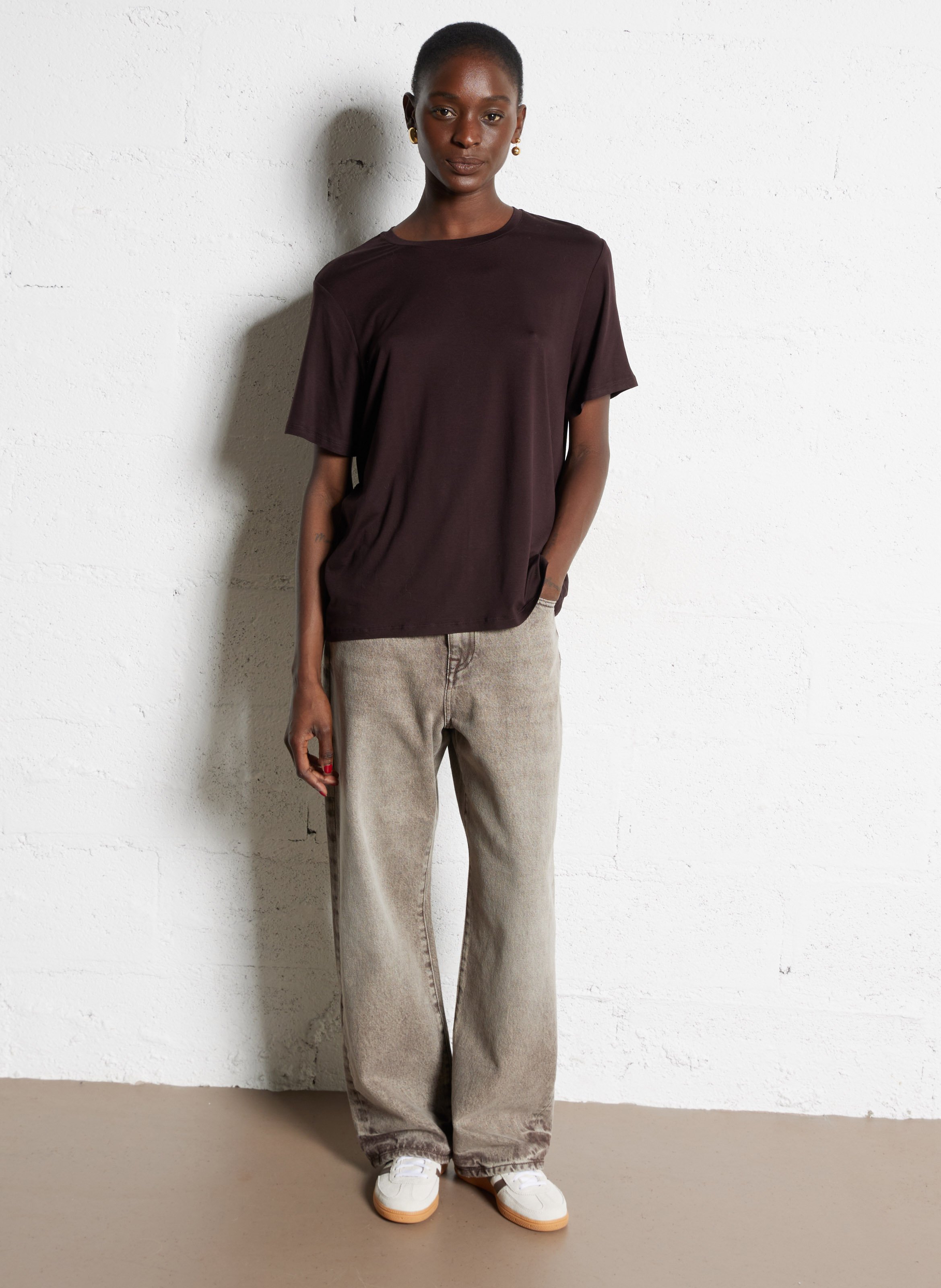 Tee-shirt oversize col rond  MAJESTIC FILATURES Prune